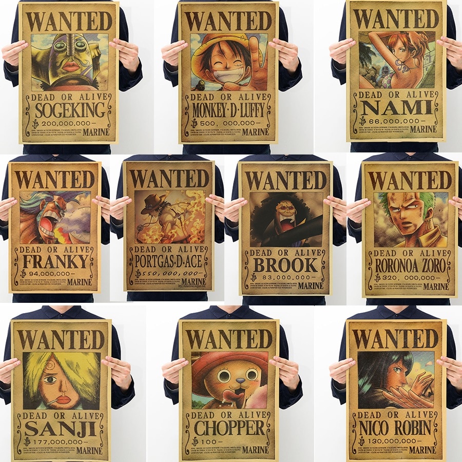 10pcs One Piece Action Figure Wanted Poster Craft Print Wall Sticker Vintage Movie Playbill Luffy Stickers One Piece Wallpaper at the price of $1.03 in aliexpress.com