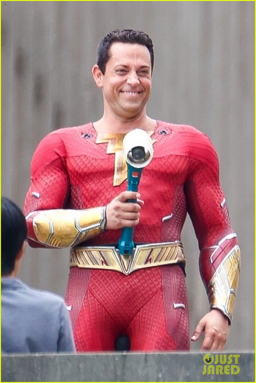 Zachary Levi Suits Up in His Brand New Superhero Costume for First 'Shazam 2' Set Pics!: Photo 4563549. Shazam, Zachary Levi Picture