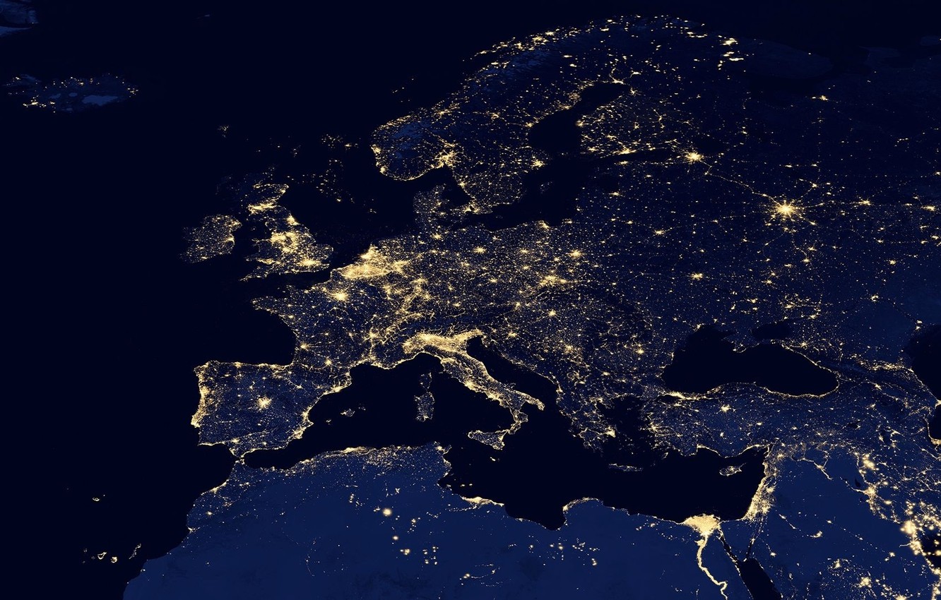 Wallpaper space, light, night, lights, map, the evening, Europe, panorama, Asia, continents, Africa, overview, the, continents, part of the world image for desktop, section космос