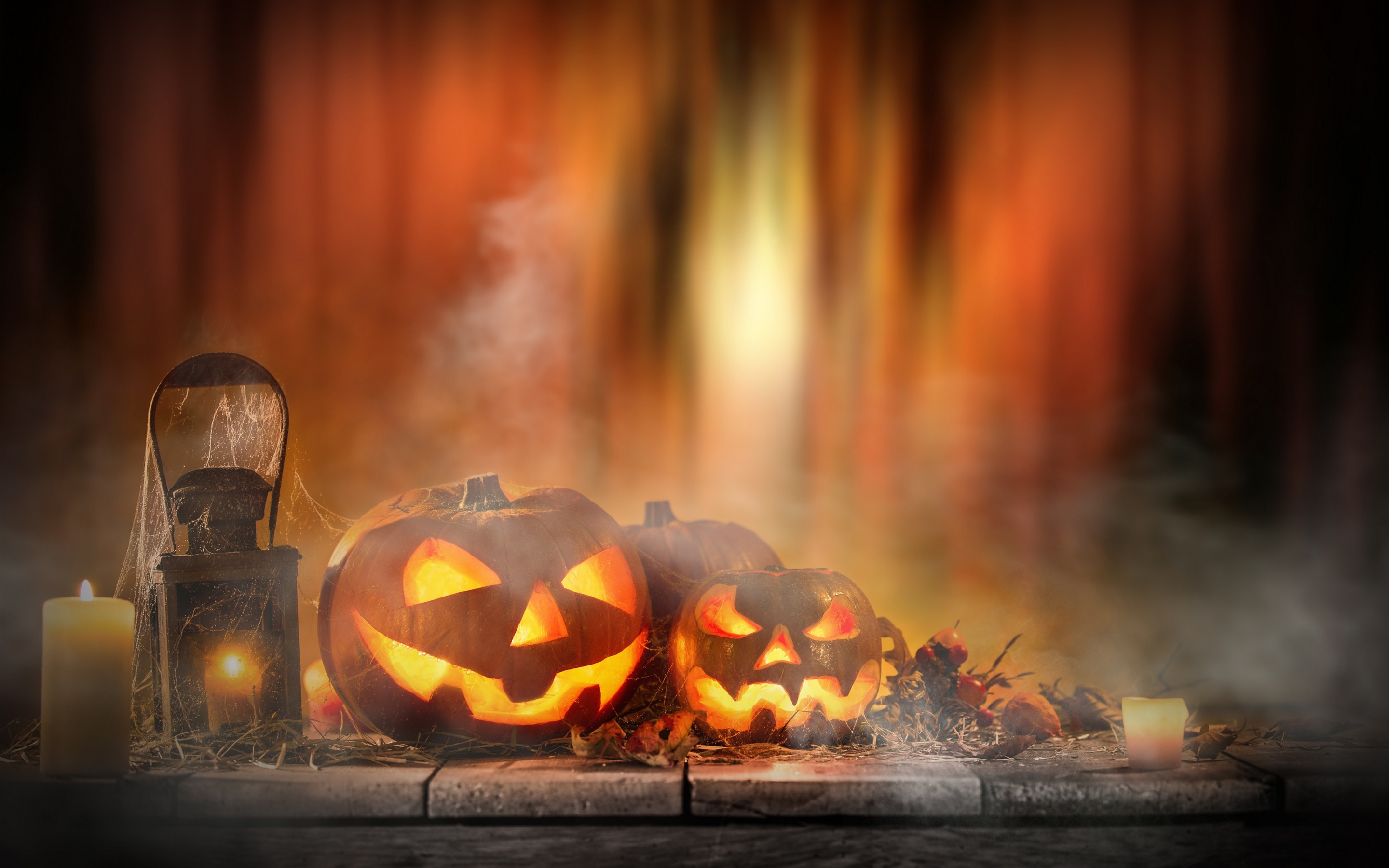 Wallpaper Halloween, pumpkin, candles, lights 2880x1800 HD Picture, Image