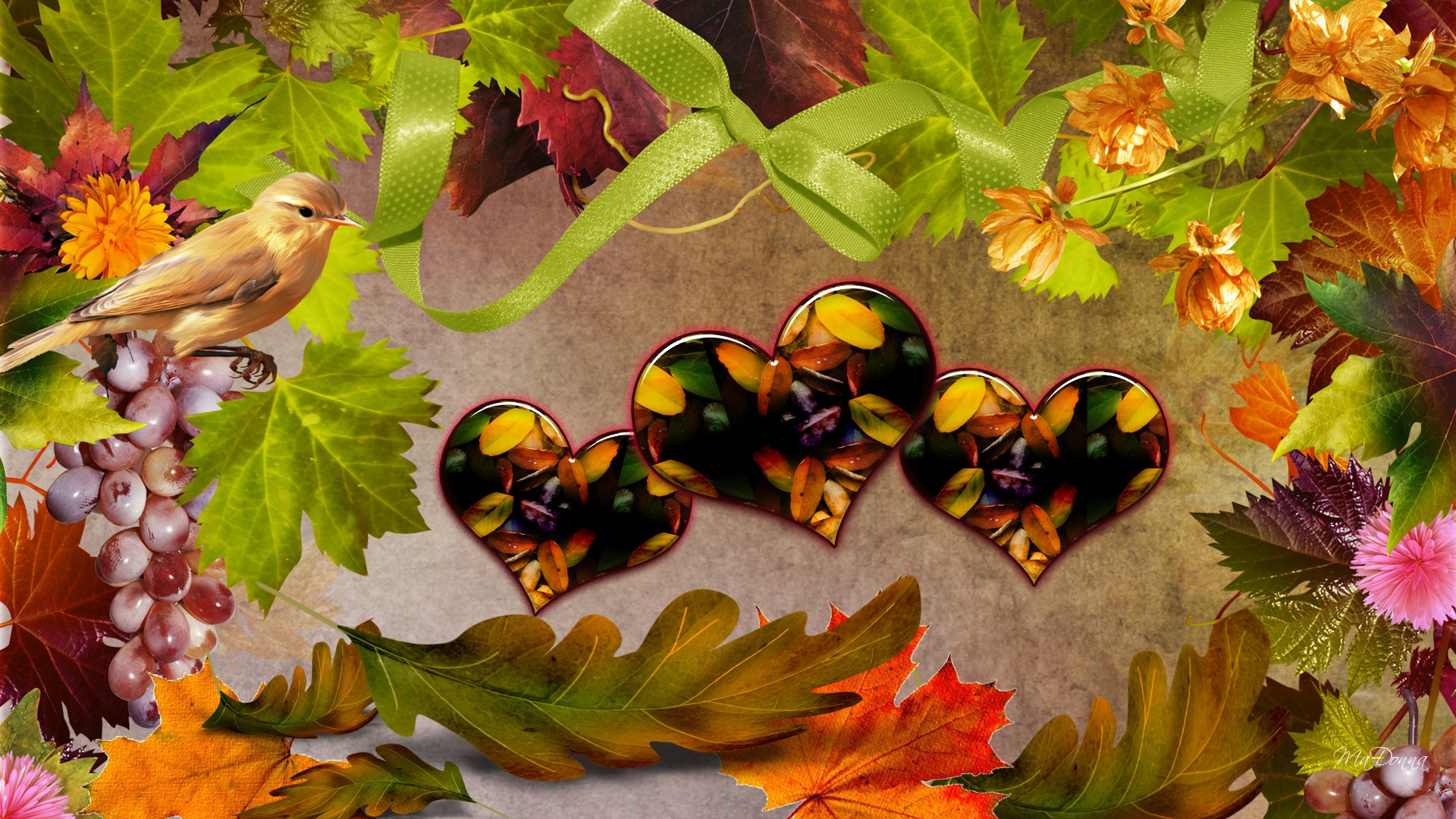 Autumn Hearts HD Wallpaper