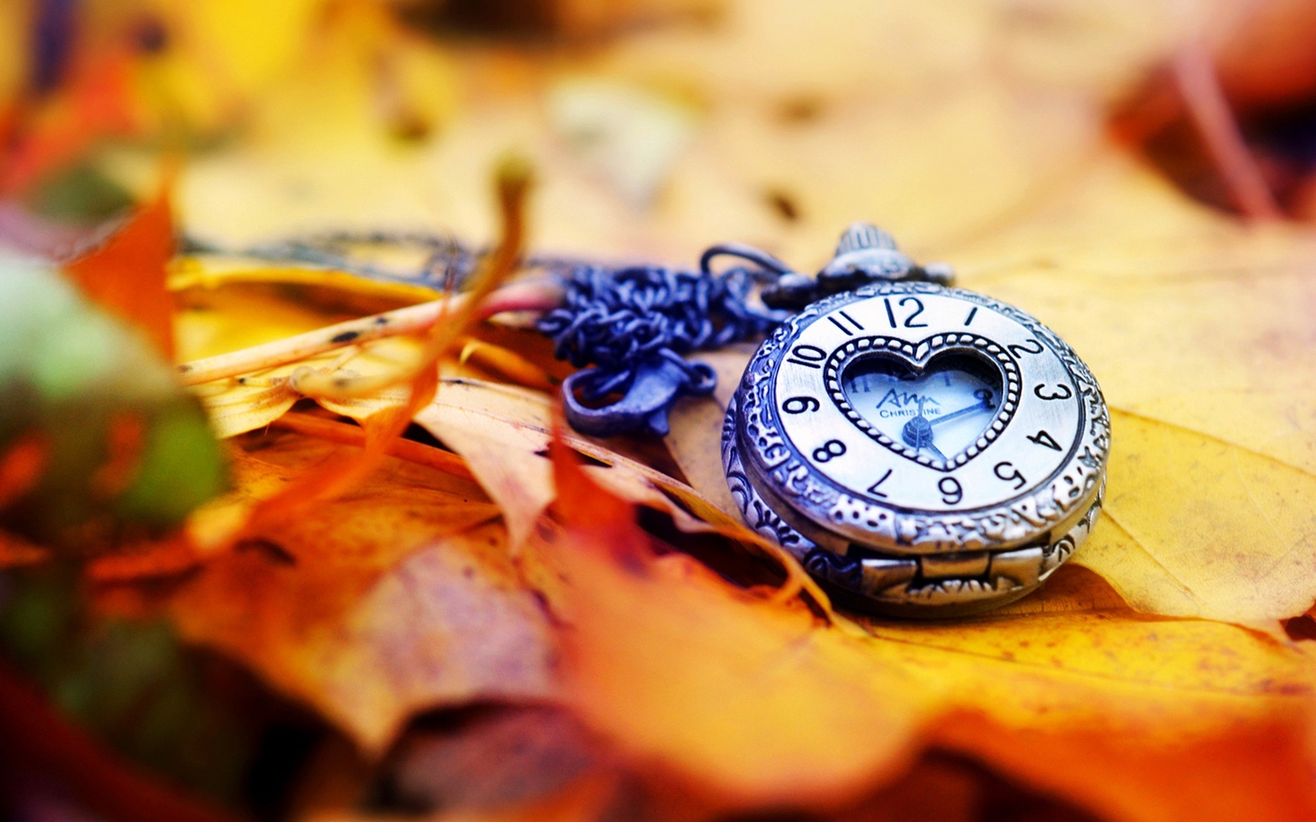 Wallpaper Clock, watch, leaves, autumn, love heart 1920x1200 HD Picture, Image