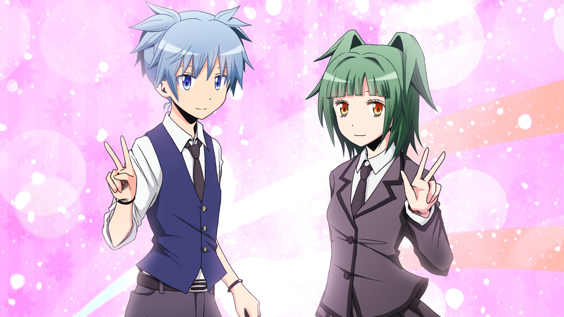 Kaede Kayano Nagisa Shiota Are Showing Victory Signs HD Assassination Classroom Wallpaper