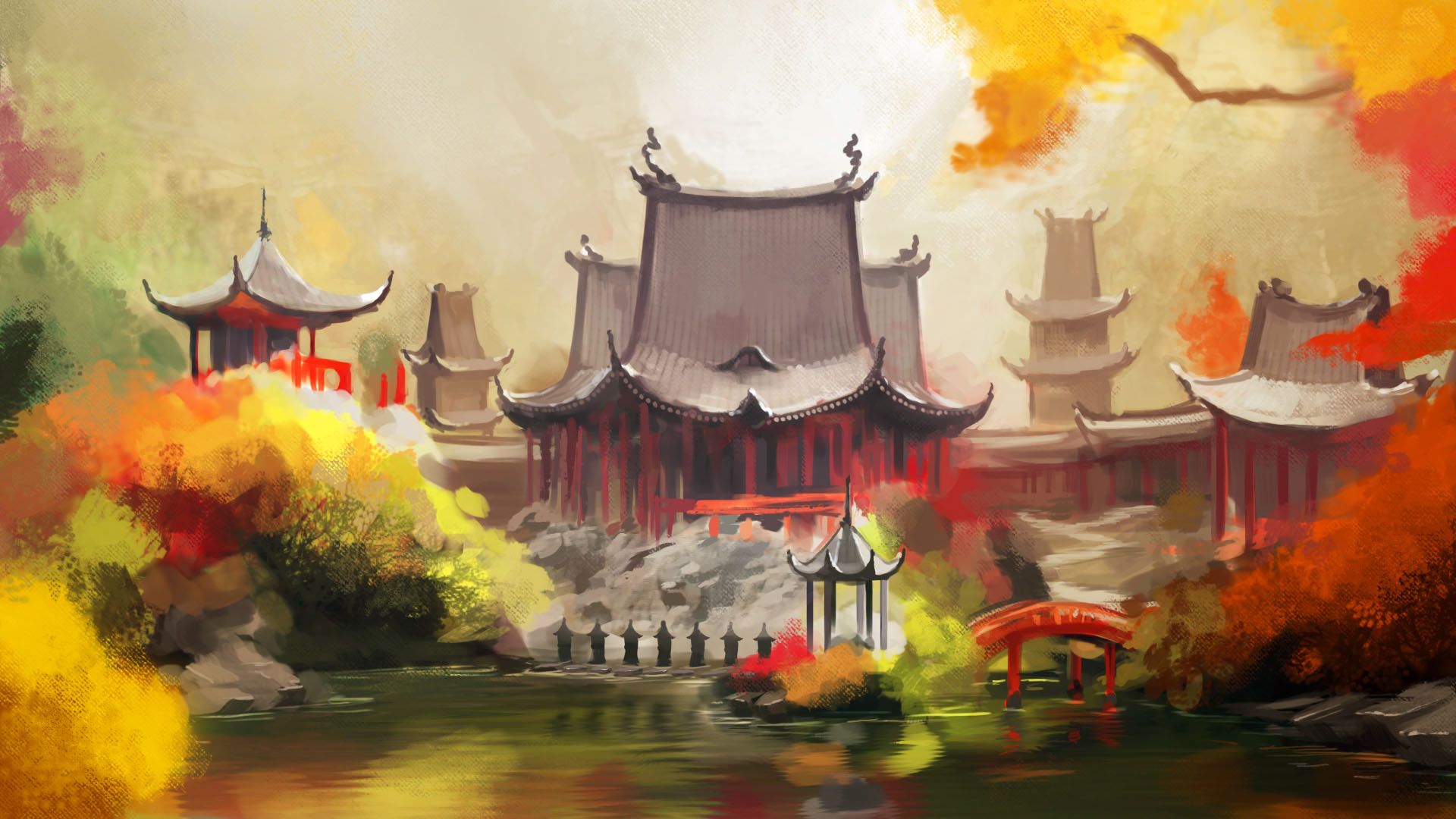 Desktop Wallpaper China Town, Houses, Art, HD Image, Picture, Background, C620cf