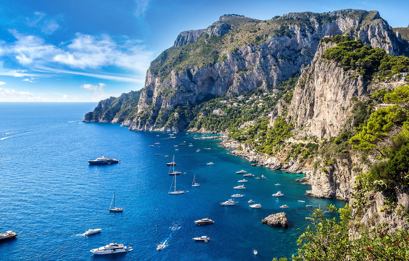 Wallpaper mountains, the city, rocks, yachts, Italy, Capri image for desktop, section пейзажи