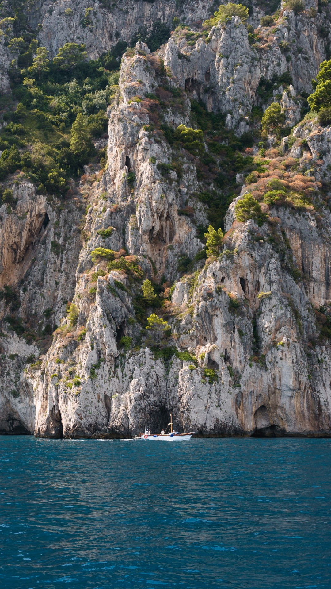 Download 1080x1920 Italy Capri Island, Boat, Cliff, Ocean Wallpaper for iPhone iPhone 7 Plus, iPhone 6+, Sony Xperia Z, HTC One