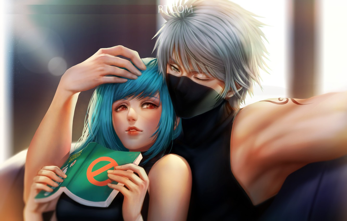 Wallpaper love, hands, a couple, on the couch, blue hair, owner, Naruto Shippuden, Kakashi Hatake, Naruto shippuuden, Mina, together image for desktop, section сёнэн