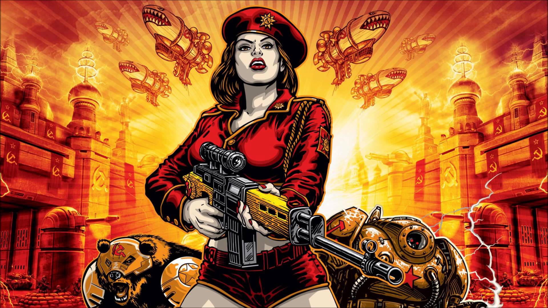 Wallpaper, USSR, gun, hammer and sickle, communism, Command Conquer Red Alert 3 1920x1080