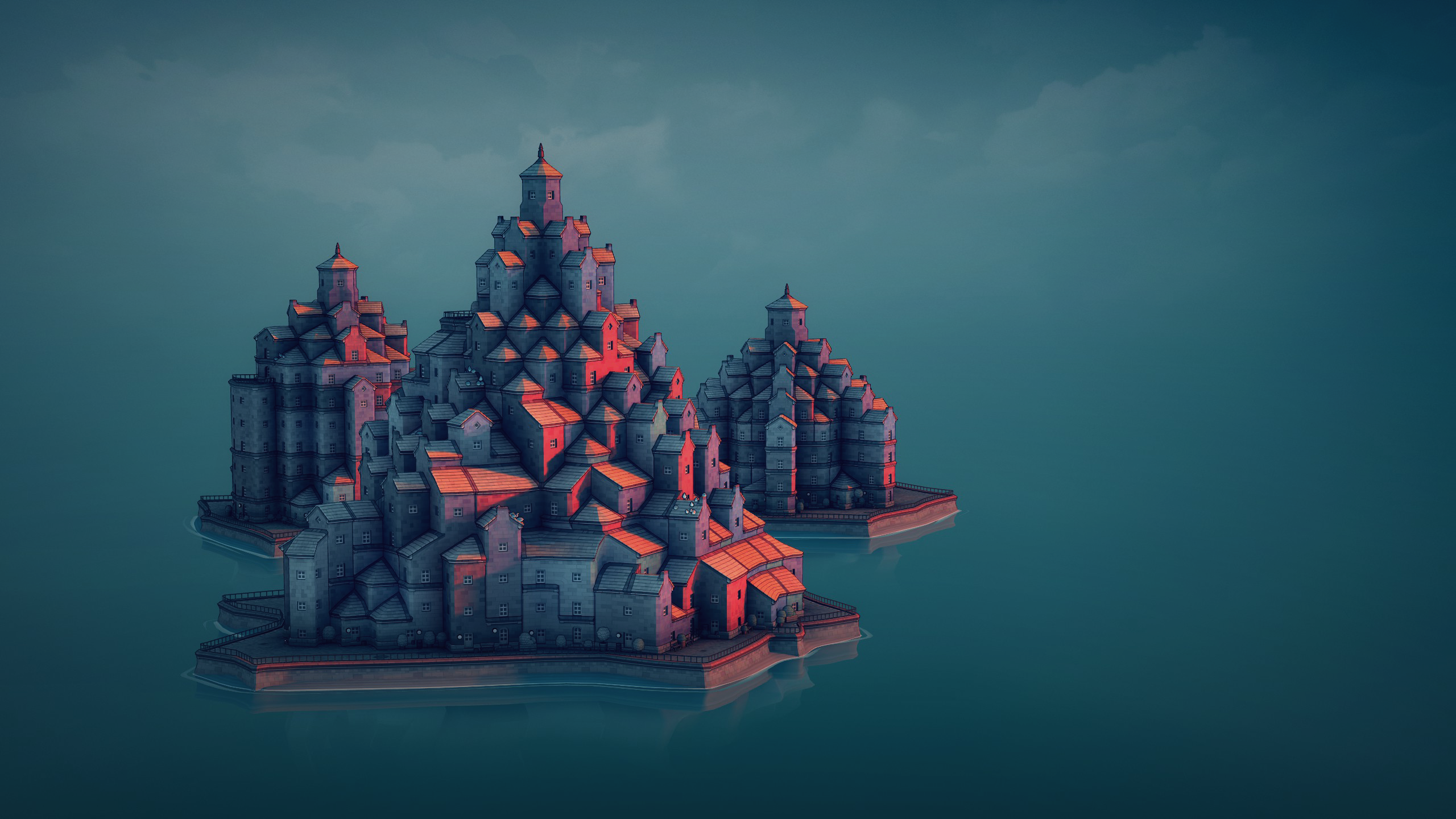 Townscaper Tower Town Minimalism Video Game Art Video Games Skyline Architecture Wallpaper:2560x1440