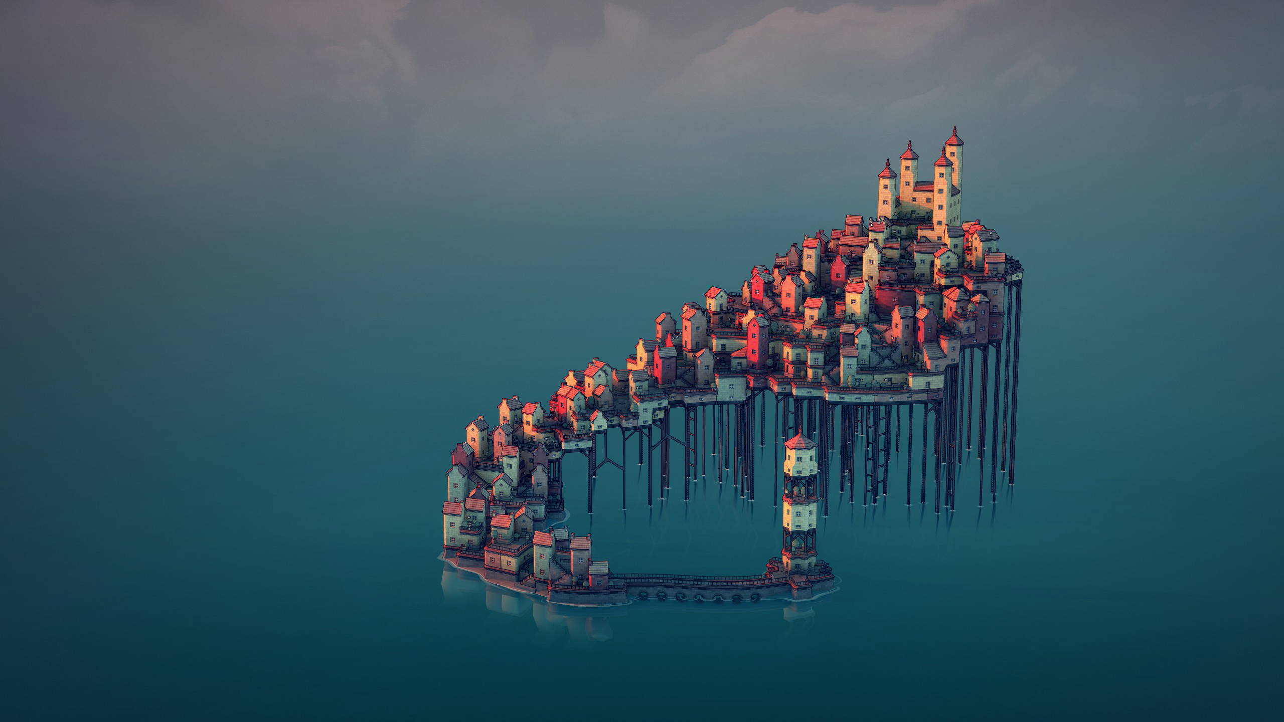 Townscaper Town Castle Architecture Construction Video Game Art Video Games Wallpaper:2560x1440
