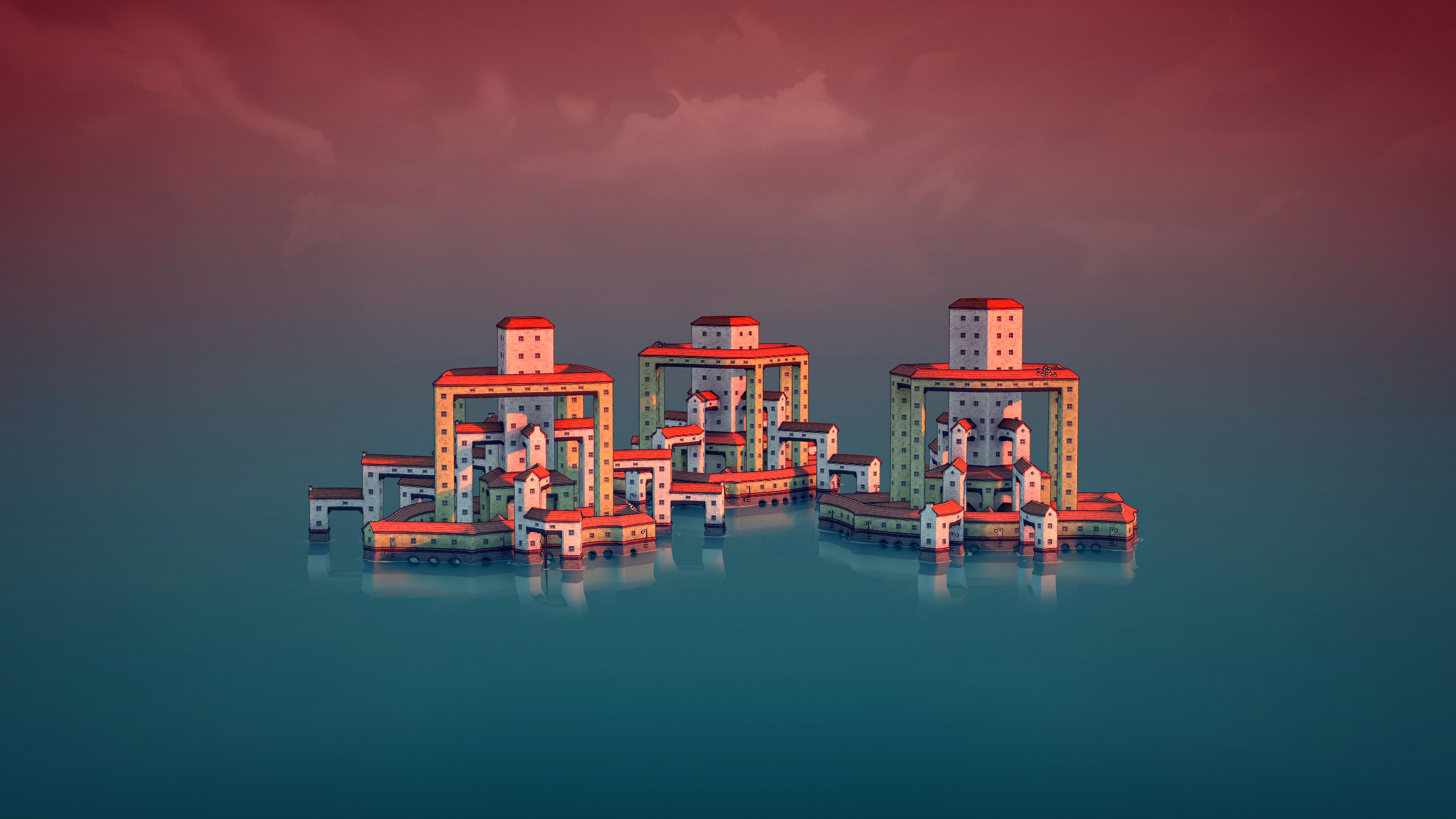 video games, tower, skyline, video game art, town, Townscaper. Mocah HD Wallpaper