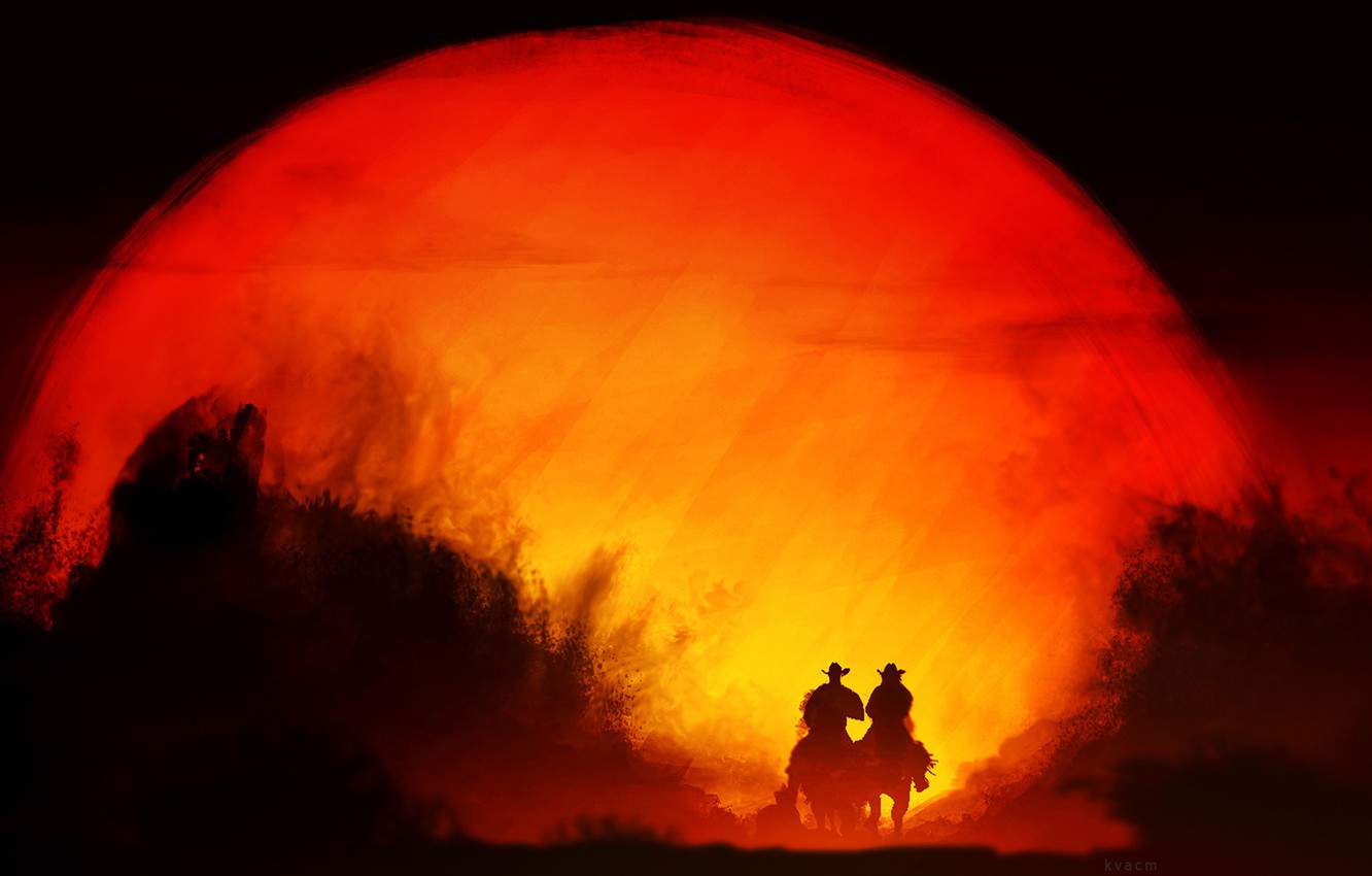 Wallpaper sunset, riders, Pryda, by kvacm image for desktop, section живопись