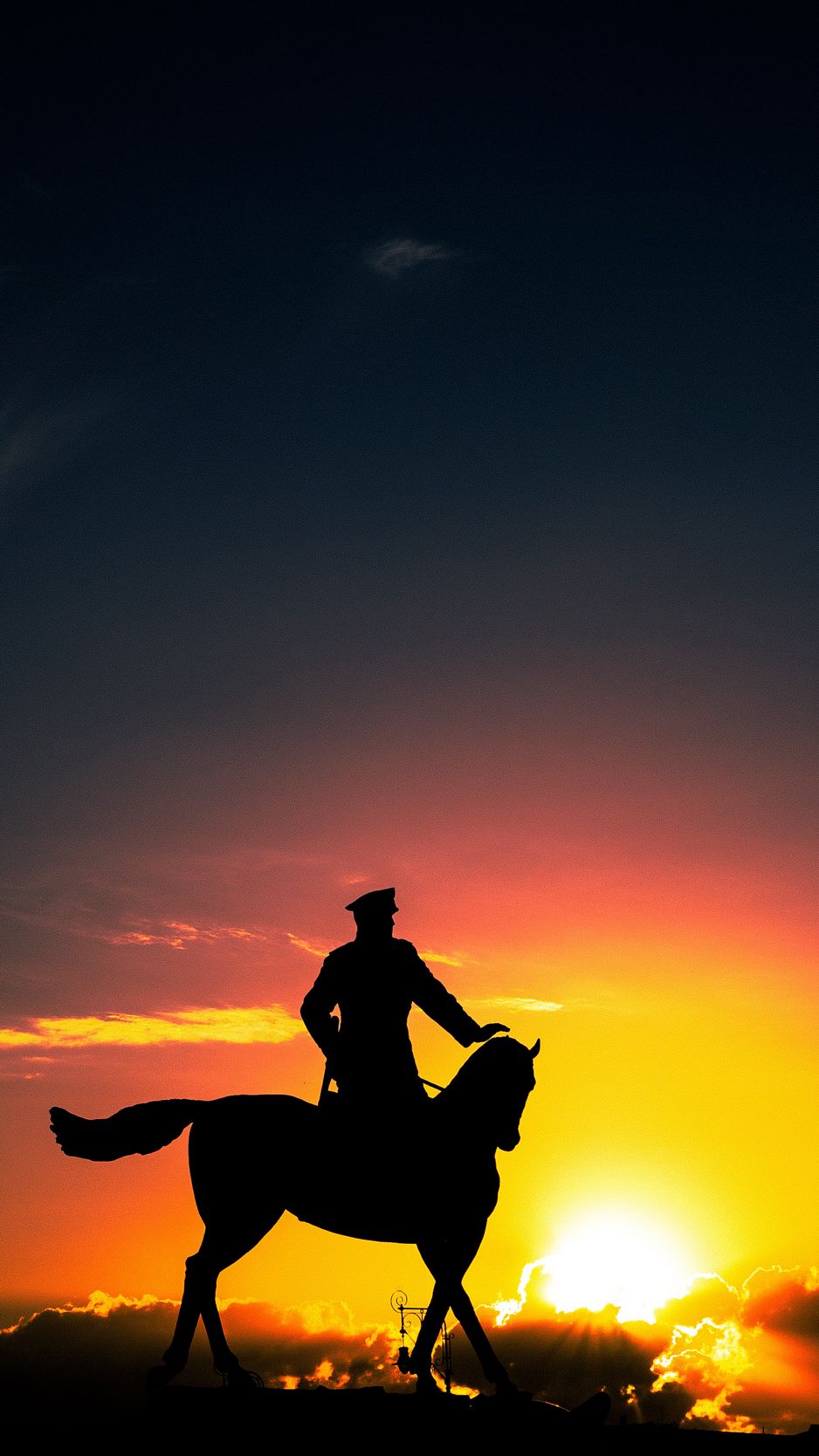 Wallpaper Sculpture, Silhouette, Sunset, Rider, Horse, HD Wallpaper