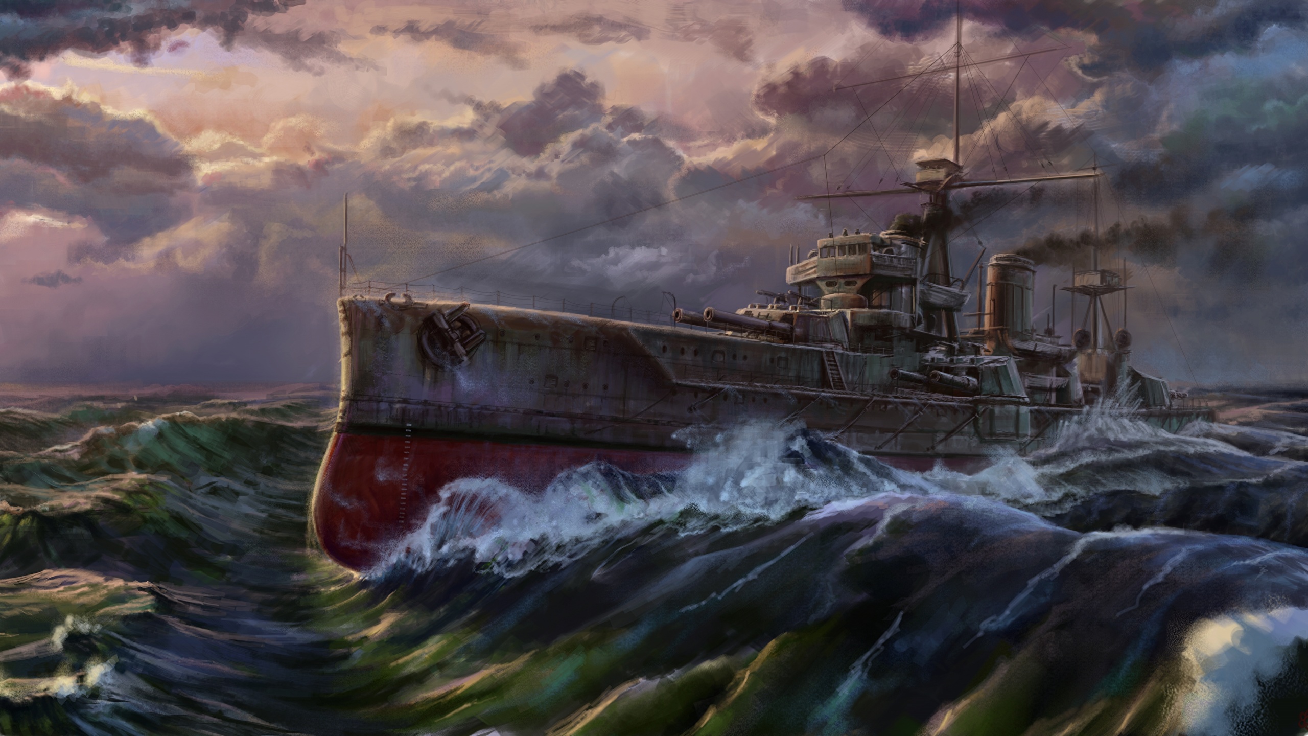 Wallpaper HMS Dreadnought Sea Ships Painting Art Army 2560x1440