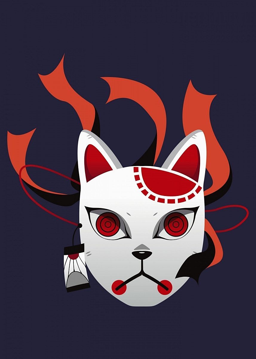 Kimetsu no Yaiba Metal Poster. Kitsune mask, Anime tattoos, Mask drawing