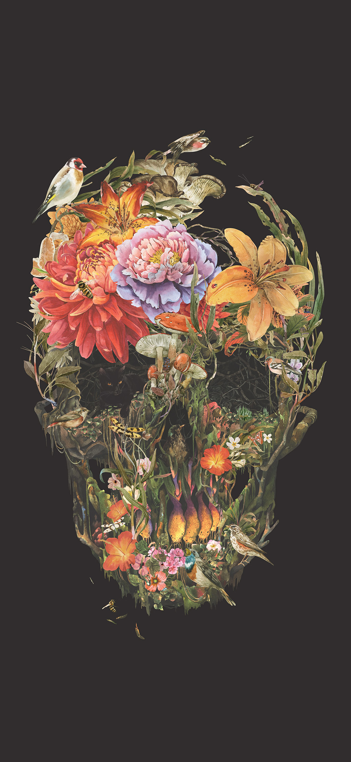 skull flower dark painting art