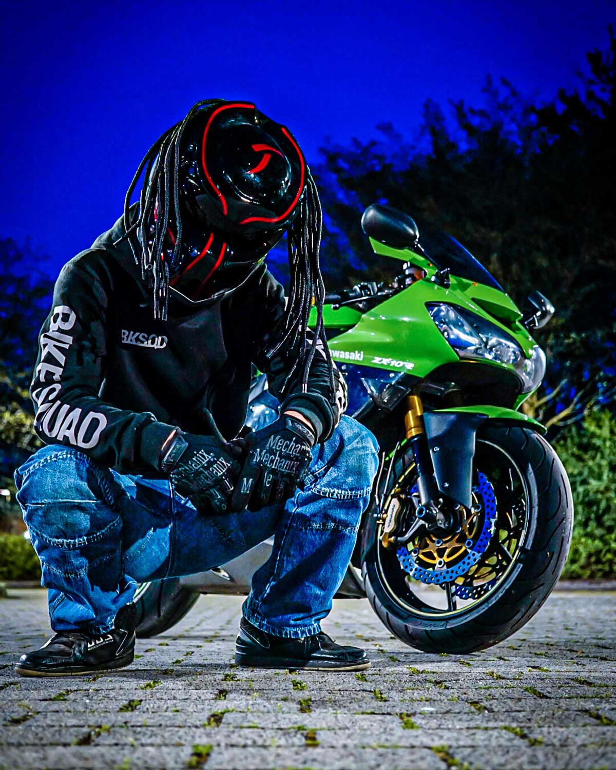 Black & Blood Red Predator Motorcycle Helmet Approved