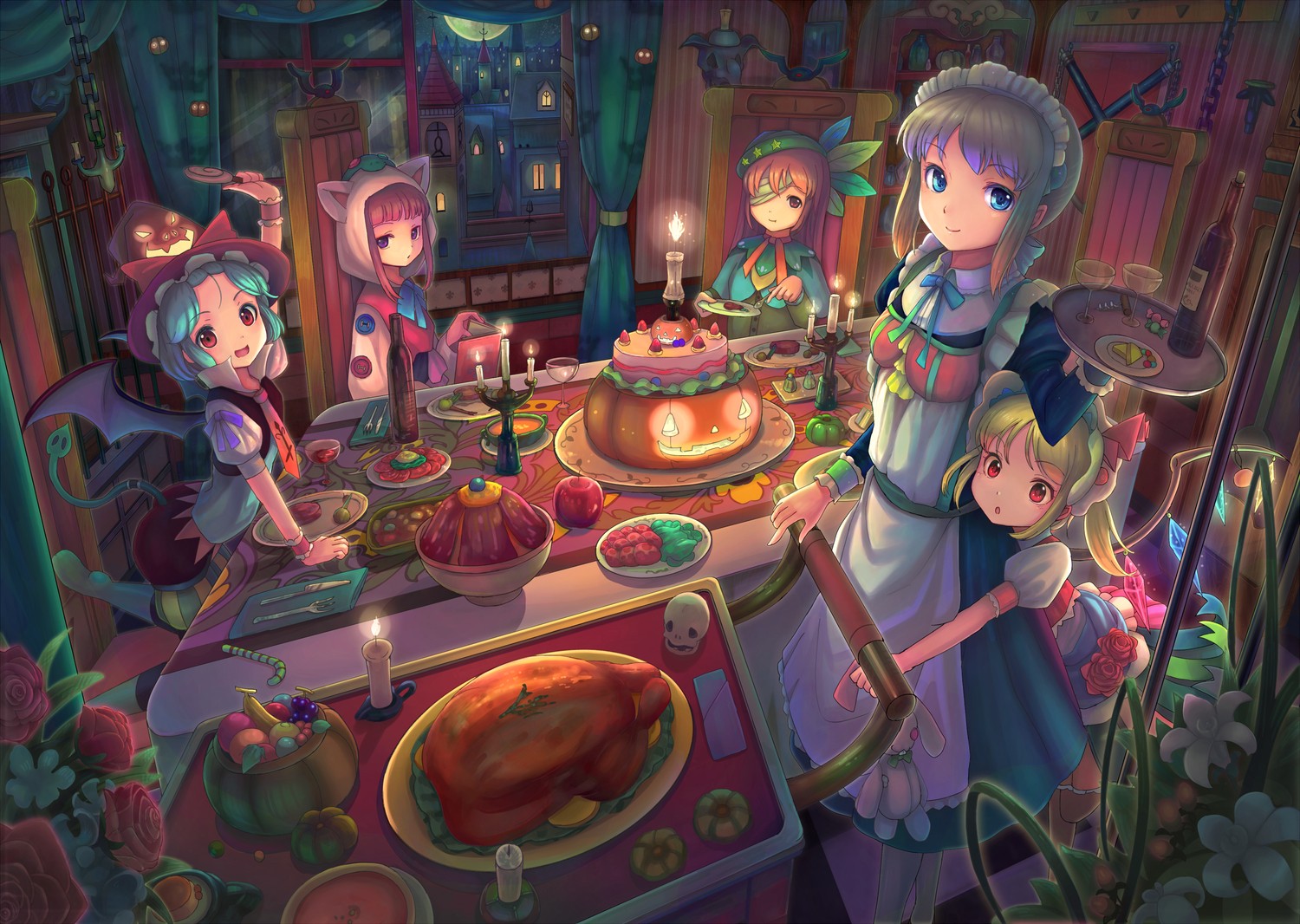 Wallpaper, anime girls, Halloween, Touhou, recreation, games, screenshot, amusement park 1500x1066