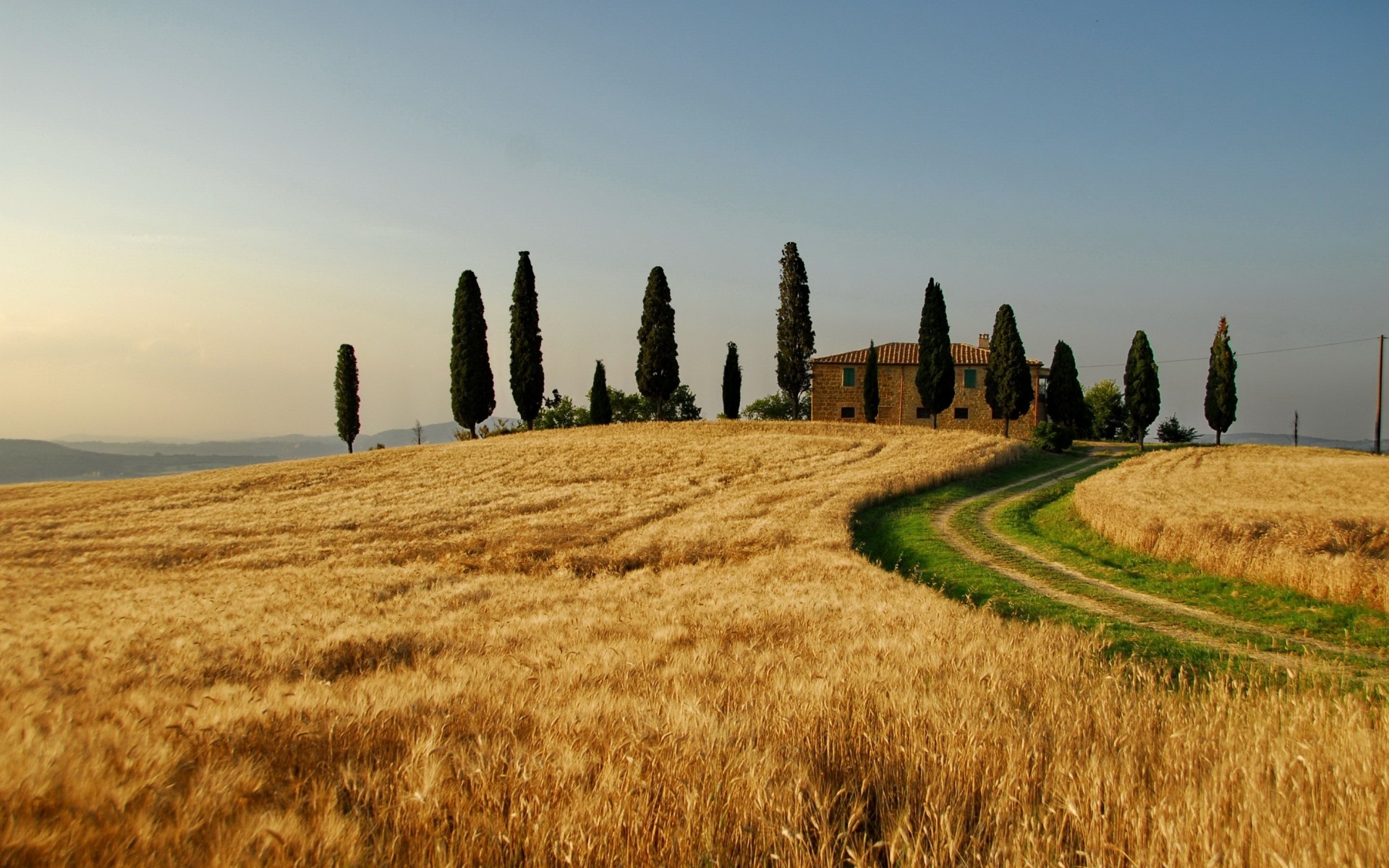 Wallpaper Italy, autumn landscape, wheat fields, trees, house 1920x1200 HD Picture, Image