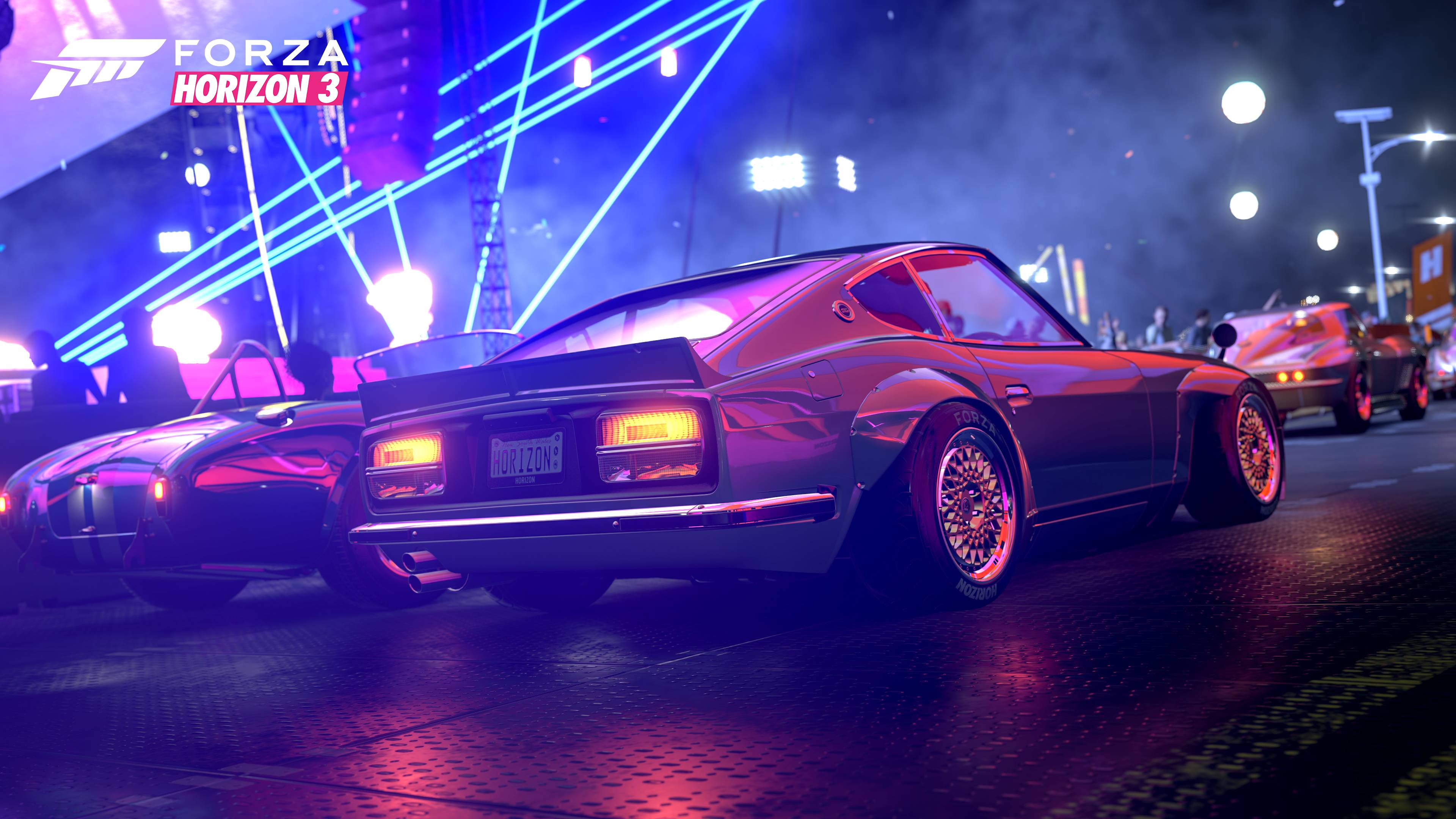 Wallpaper, Forza Games, forza horizon Ford Mustang, Ford Coupe Cobra, street light, racing, neon glow 3840x2160