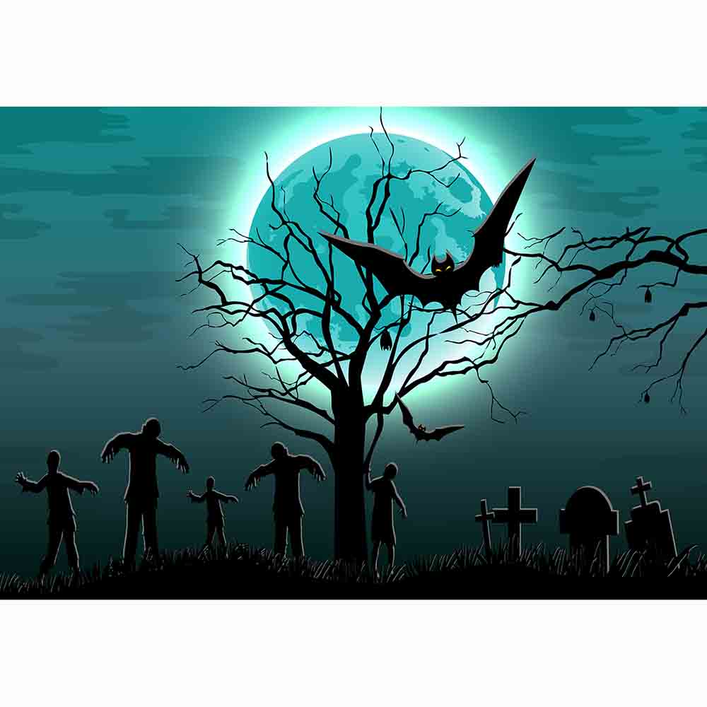 Funnytree photophone Wallpaper cemetery Halloween party tomb zombie horror evil full moon dead tree newborn background backdrop. Background