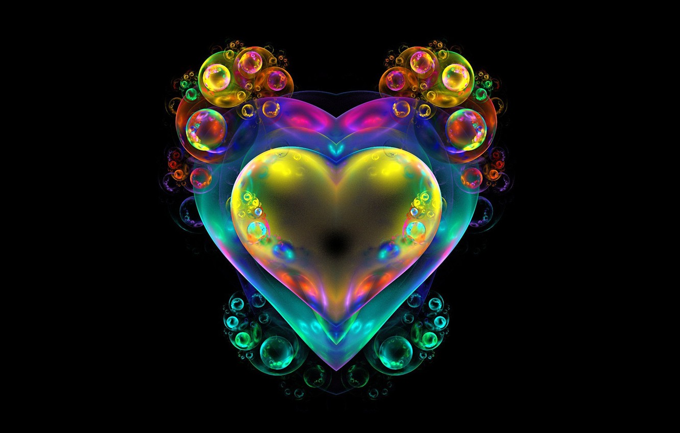 Wallpaper bubbles, background, heart, fractal image for desktop, section абстракции