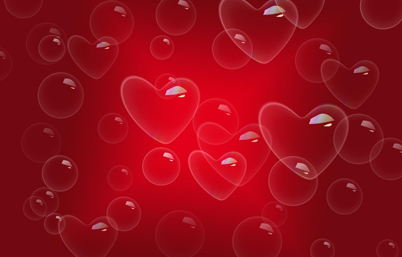 Wallpaper bubbles, hearts, Bubbles, red background, heart image for desktop, section текстуры