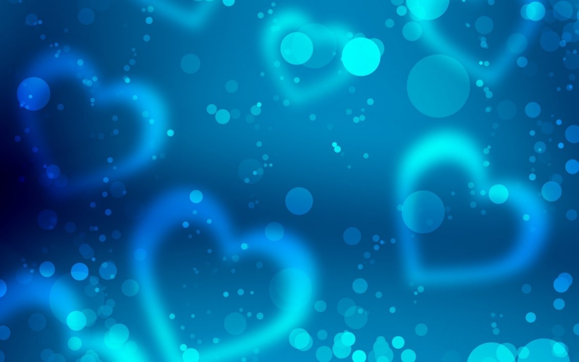 Background with many blue hearts and bubbles