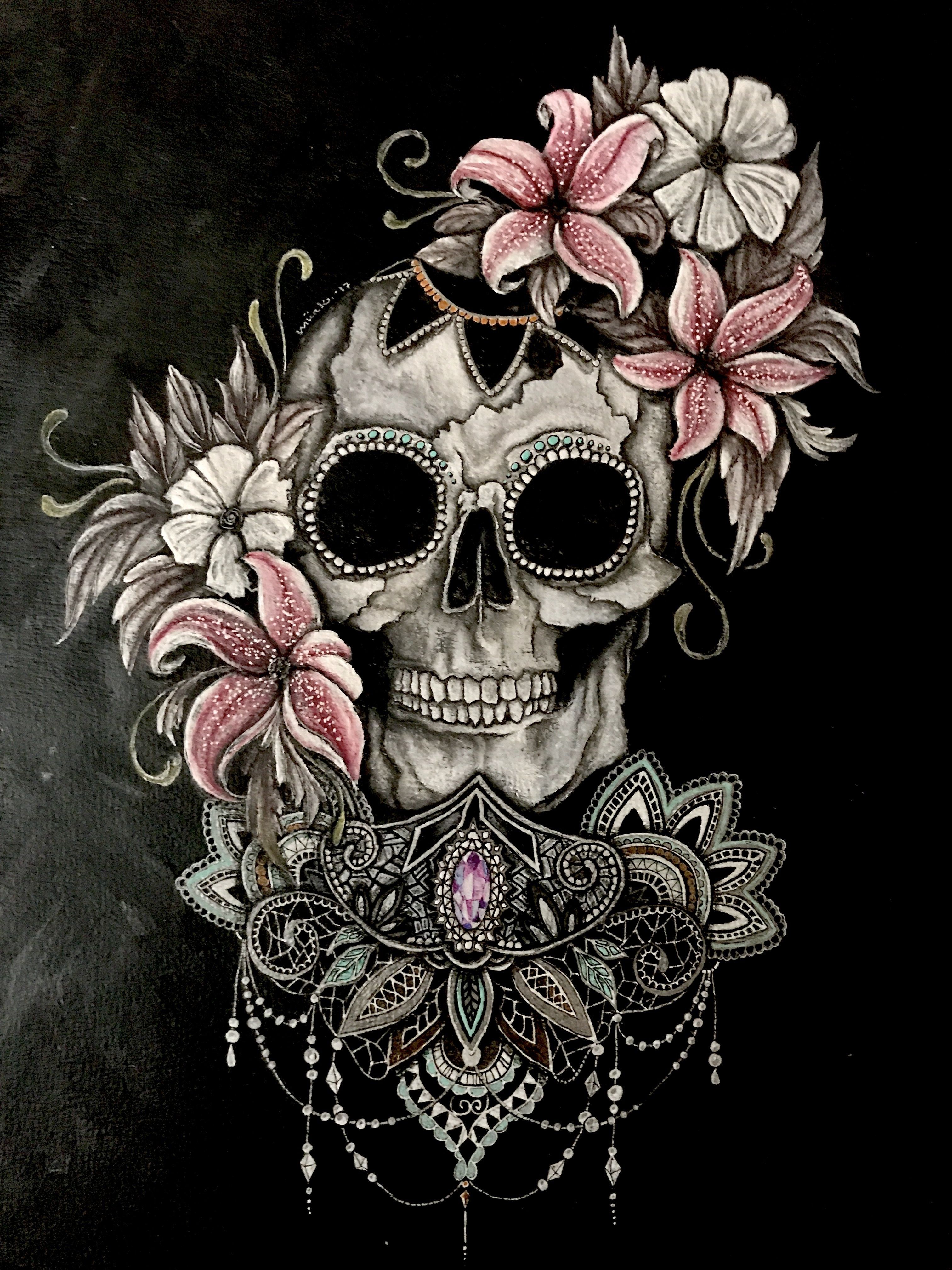Flowering skull 2K wallpaper download