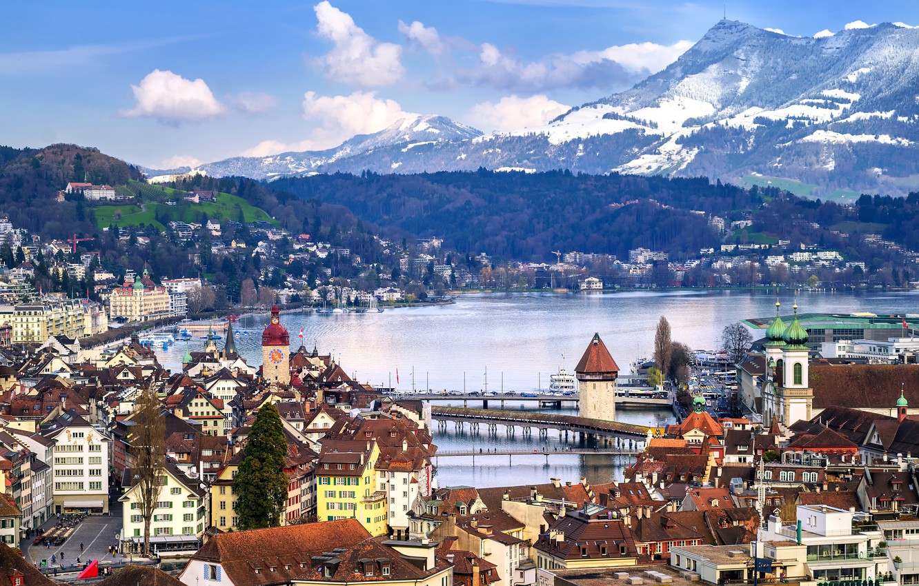 Wallpaper mountains, lake, Switzerland, panorama, Lucerne, Lucerne image for desktop, section город