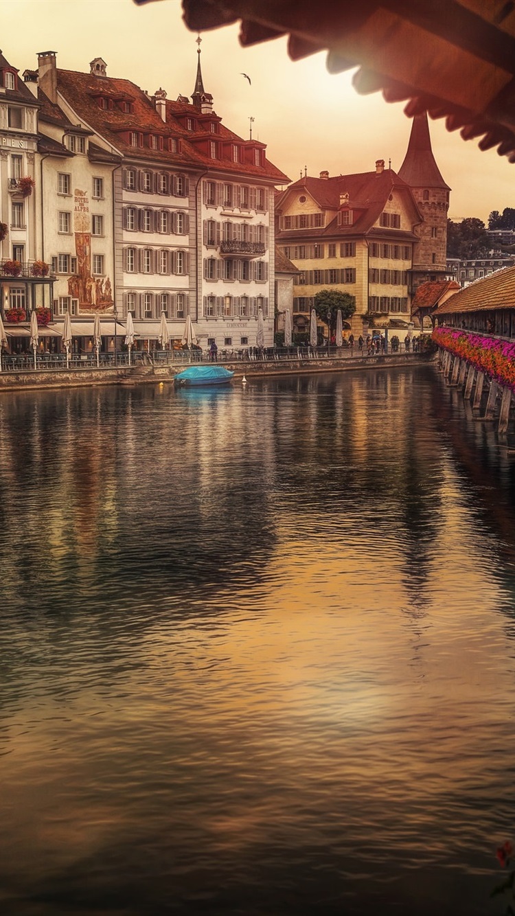 Switzerland, Lucerne, Reuss River, Houses 750x1334 IPhone 8 7 6 6S Wallpaper, Background, Picture, Image