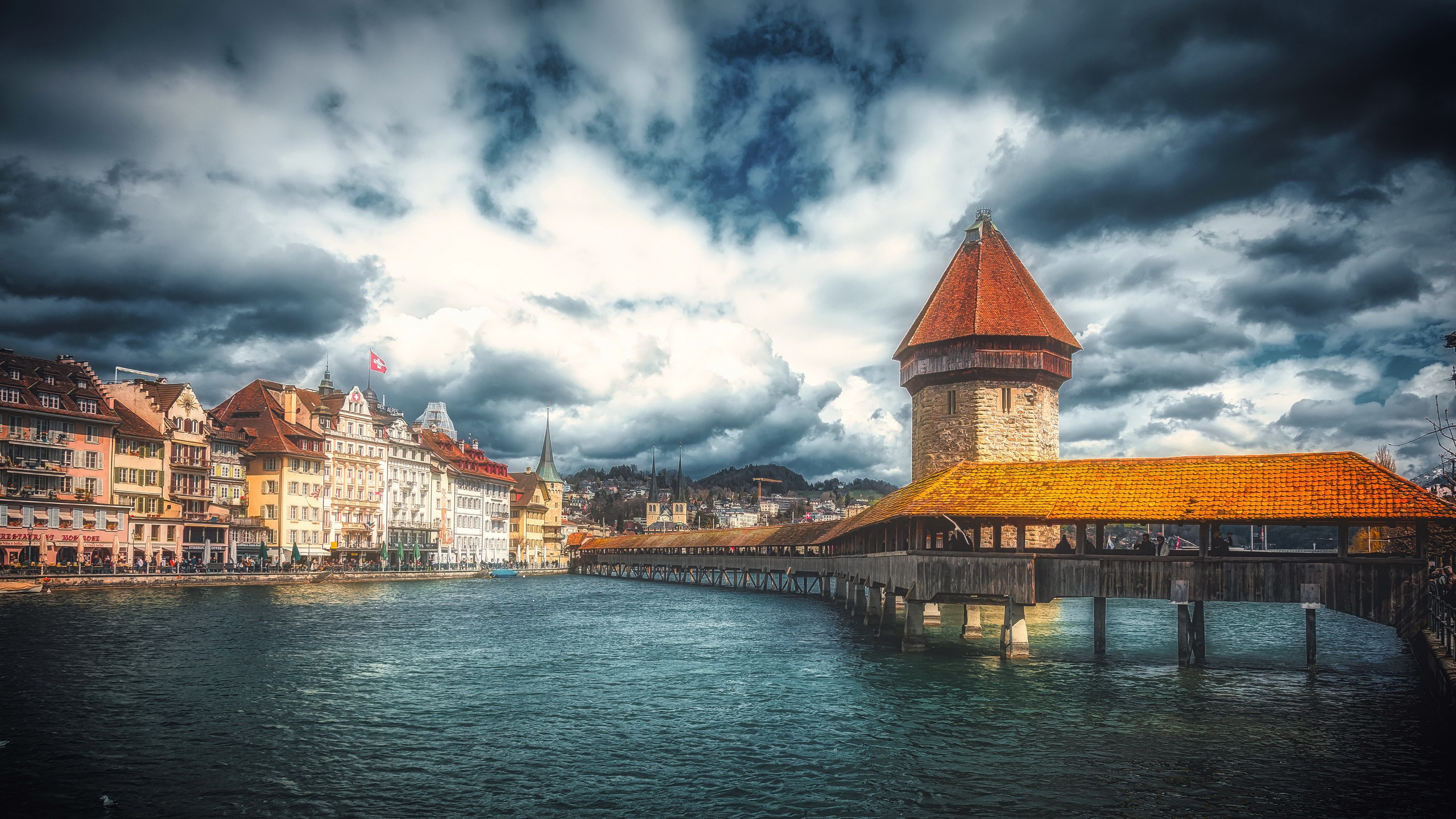 Wallpaper, Switzerland, Luzern, water, city, sky 2560x1440