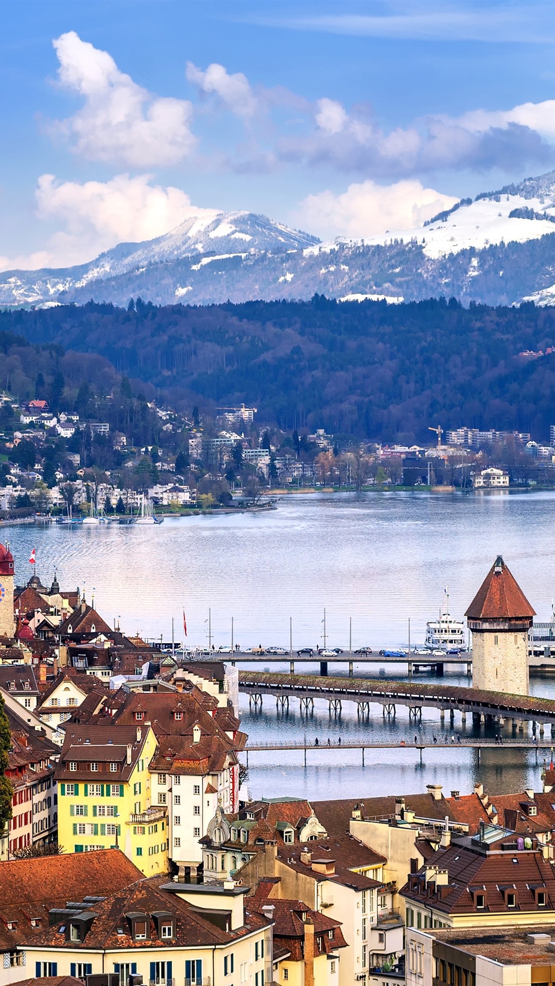 Wallpaper Lucerne, Switzerland, city, river, bridge, houses, mountains 2880x1800 HD Picture, Image