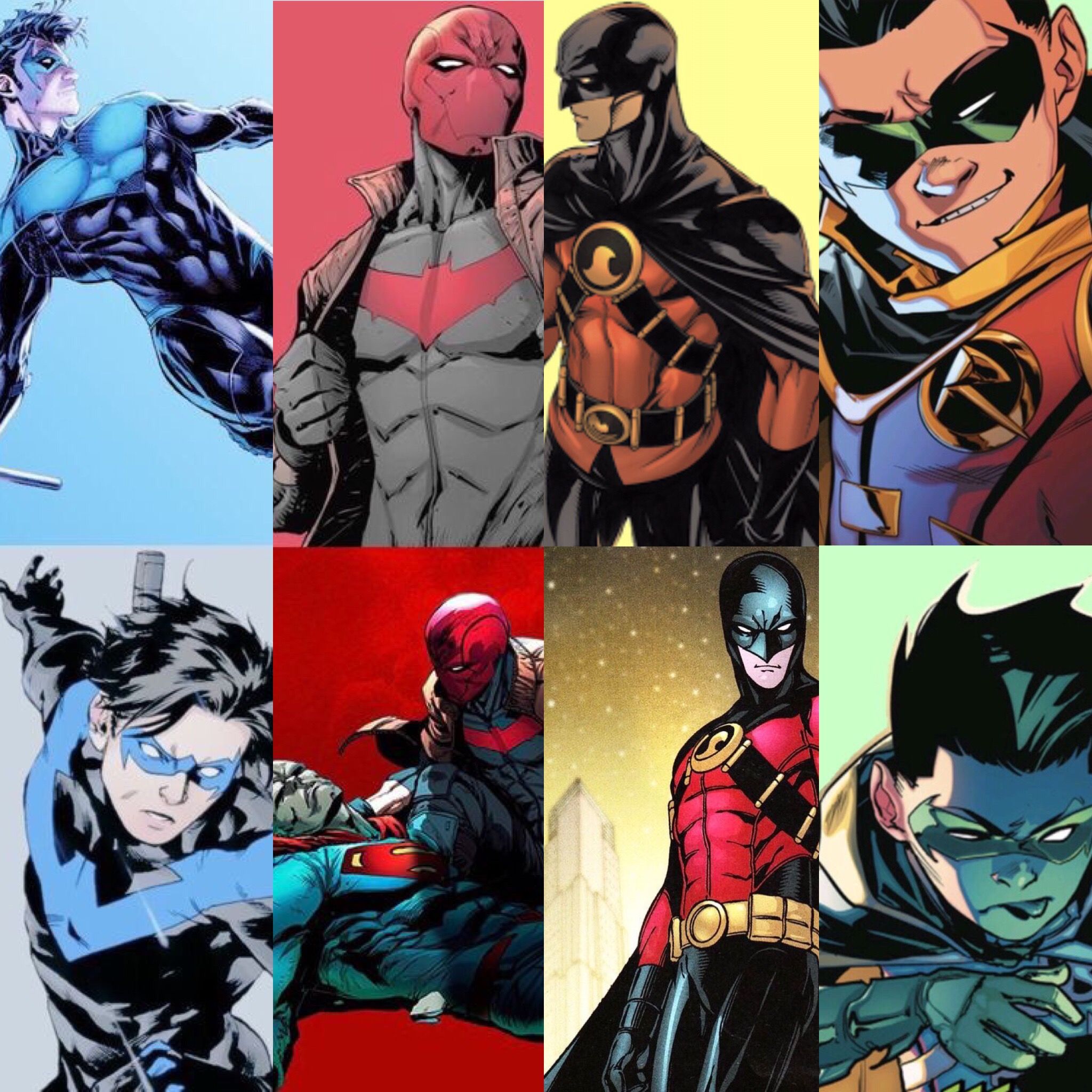 Damian Wayne. Nightwing. Jason Todd. Red Hood. Tim Drake. Red Robin. Damian Wayne. Robin. Batman family, Jason todd batman, Nightwing