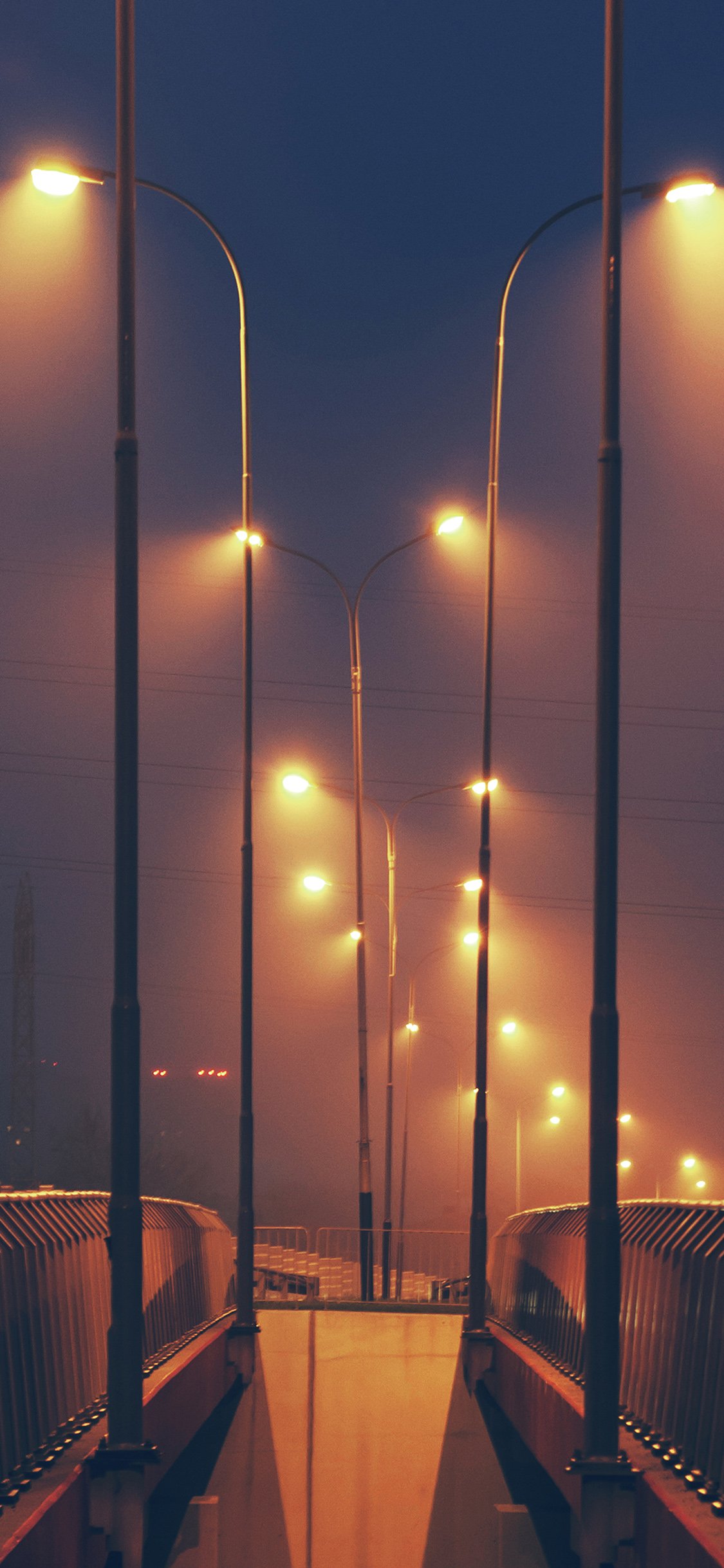 iPhone X wallpaper. night bridge city view lights street orange dark