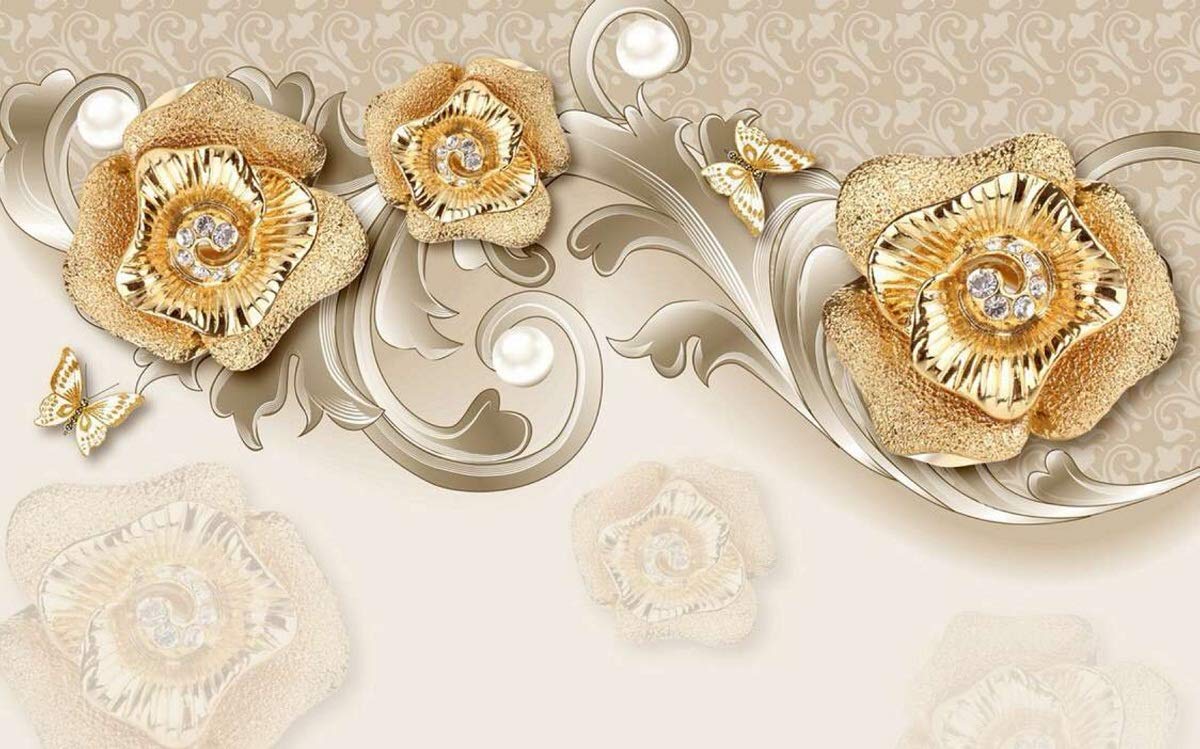 Ghar Décor 3D Wallpaper Murals Pure Beauty Golden Flowers Butterfly HD 3D Wallpaper (7 ft X 5 ft), Amazon.in: Home Improvement