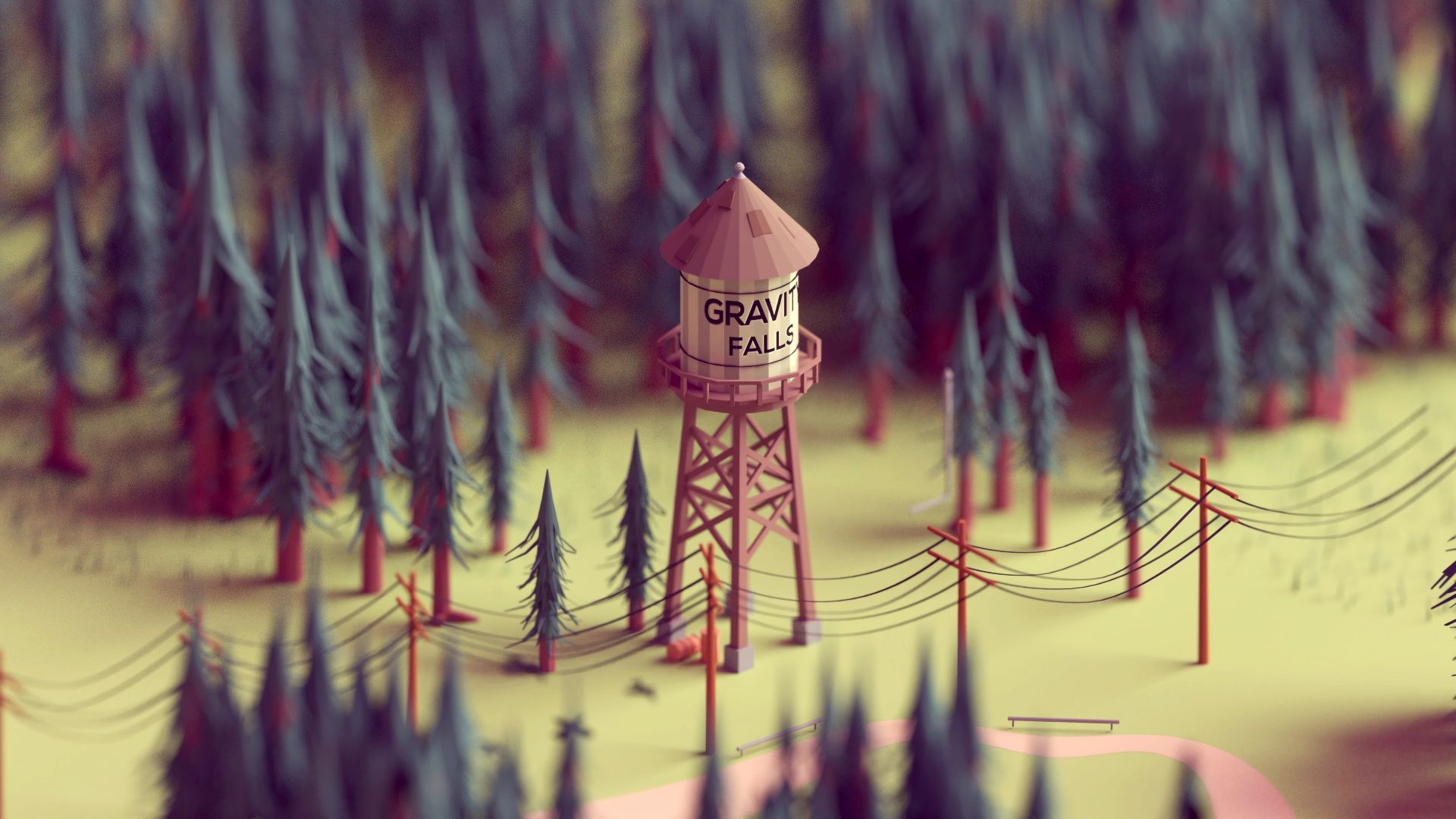 Desktop wallpaper tower, forest, gravity falls, HD image, picture, background, f2ddbb