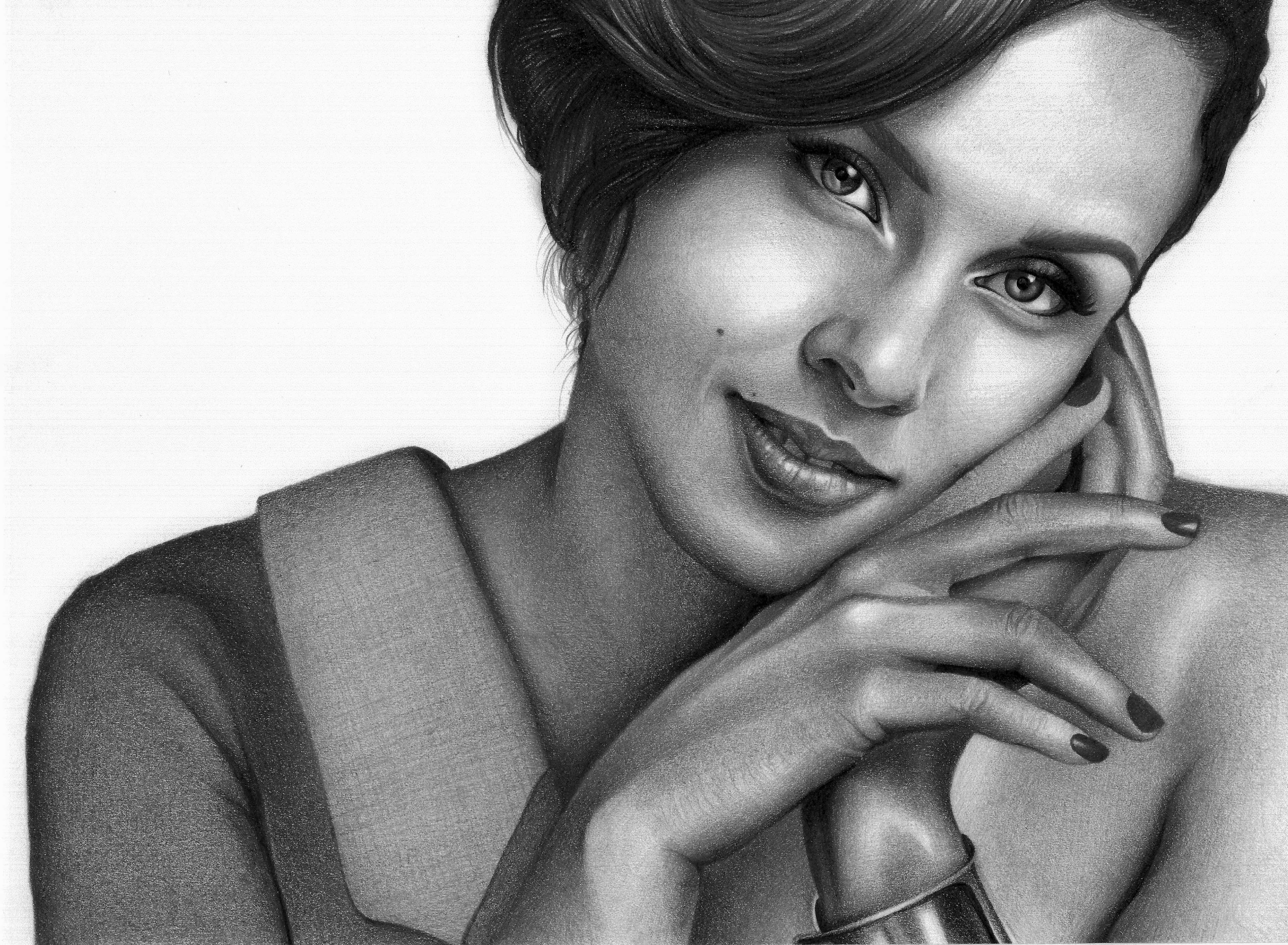 art, black and white, draw, drawing, face, female, girl, happy, lady, monochrome, person, portrait, sketch, smiling, woman, young 4k wallpaper. Mocah HD Wallpaper