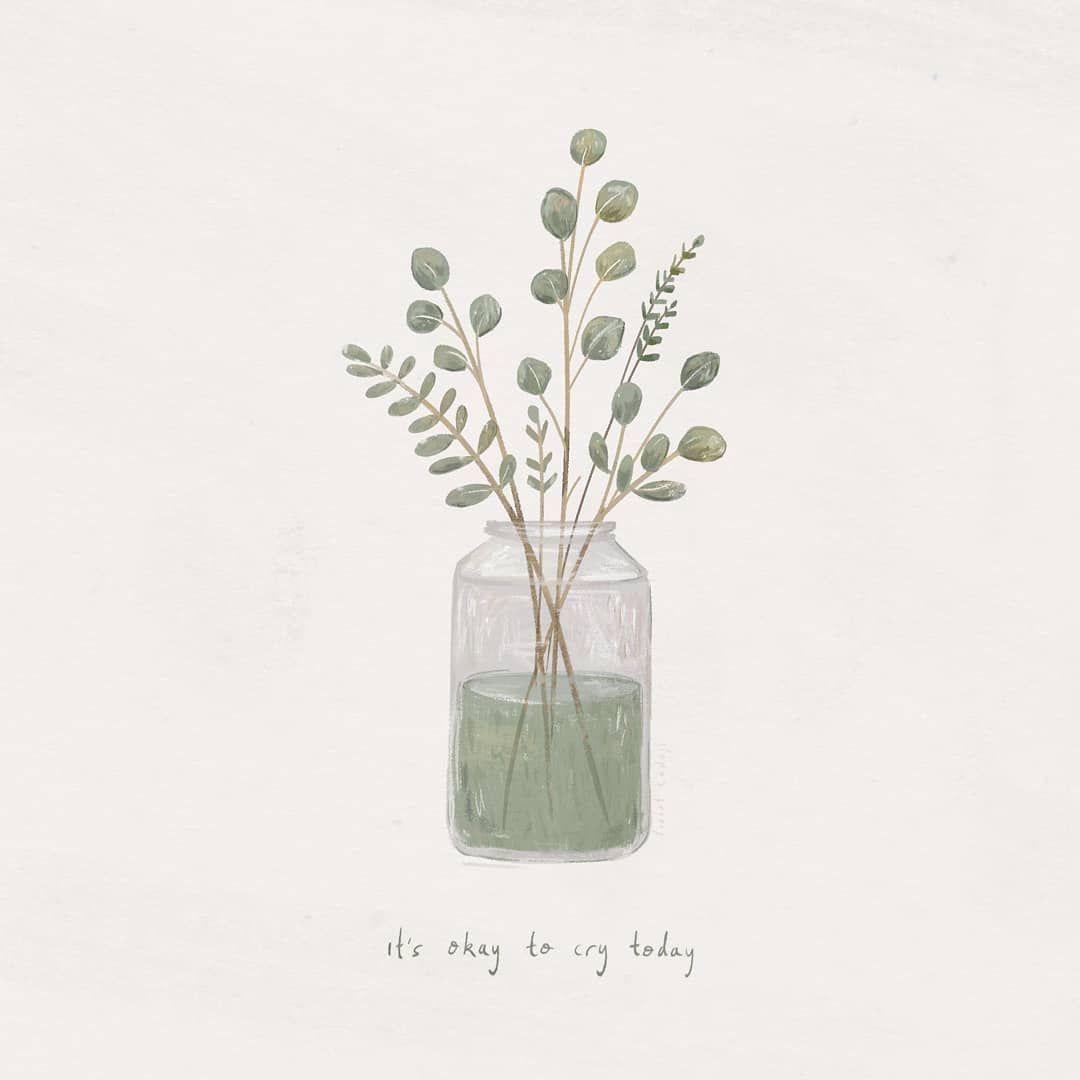 Eucalyptus in a jar. Floral illustration. Eucalyptus painting. Botanical. It's okay to cry today. Digital. Mini drawings, Floral illustrations, Graphic wallpaper