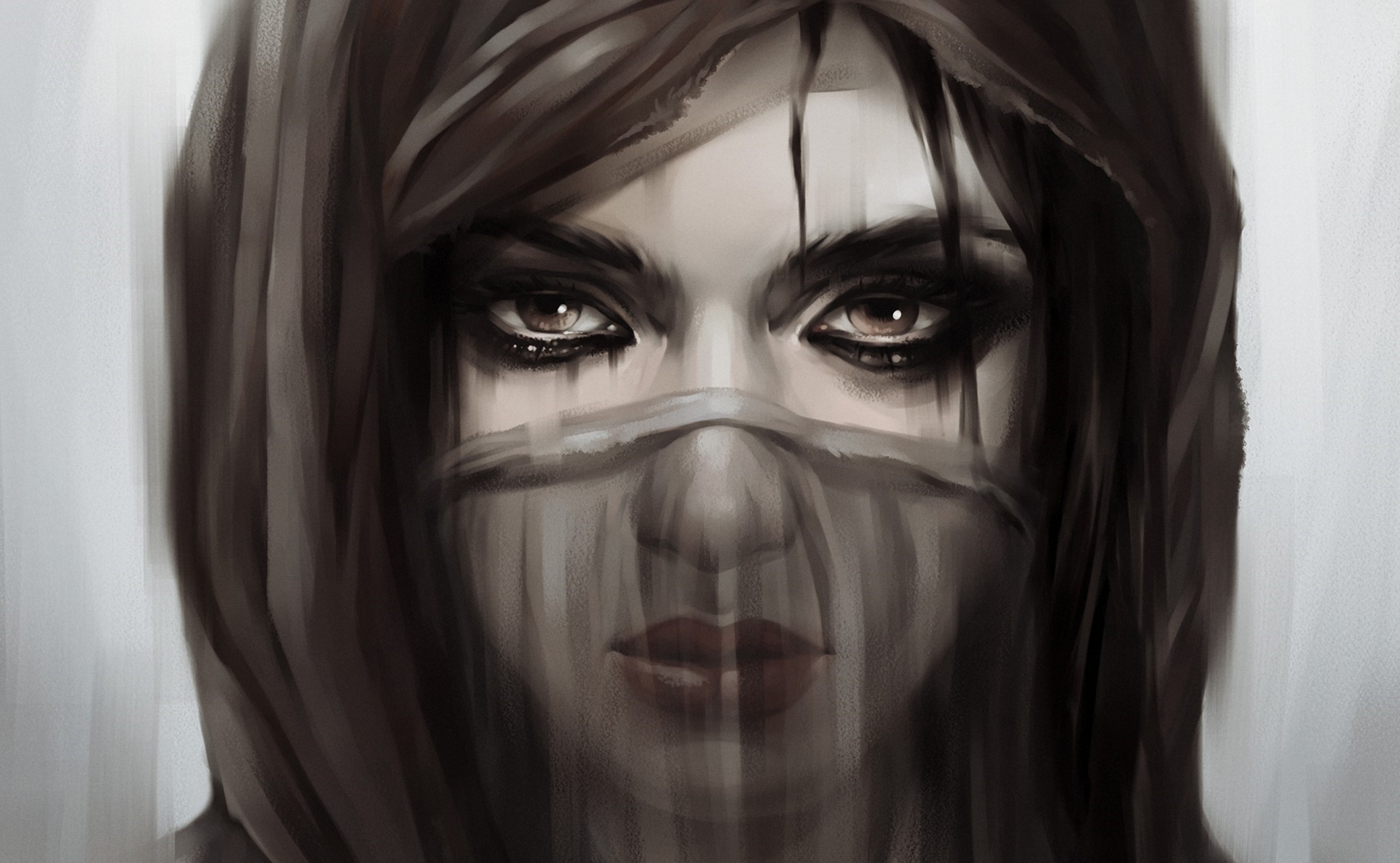 Wallpaper, face, drawing, black, women, monochrome, portrait, fantasy art, fantasy girl, artwork, mouth, head, eye, darkness, sketch, screenshot 1930x1190