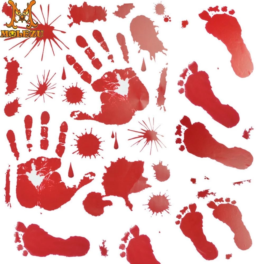 Molezu Halloween Horror Decoration Wall Stickers Bloody Fingerprint Blooding Handprint Foot Wallpaper Decoration. Party DIY Decorations