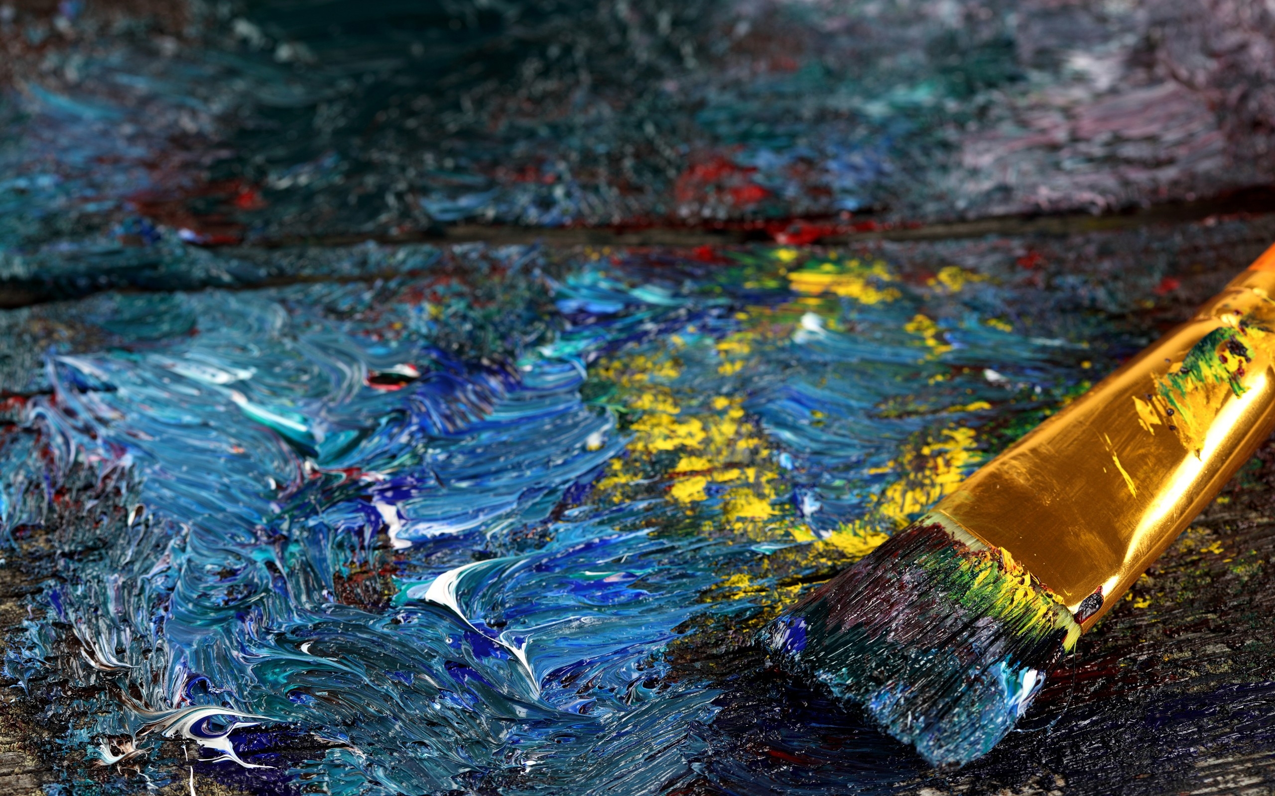Wallpaper, painting, dark, water, rock, nature, reflection, ice, brush, canvas, ART, color, leaf, material, oil 2560x1600