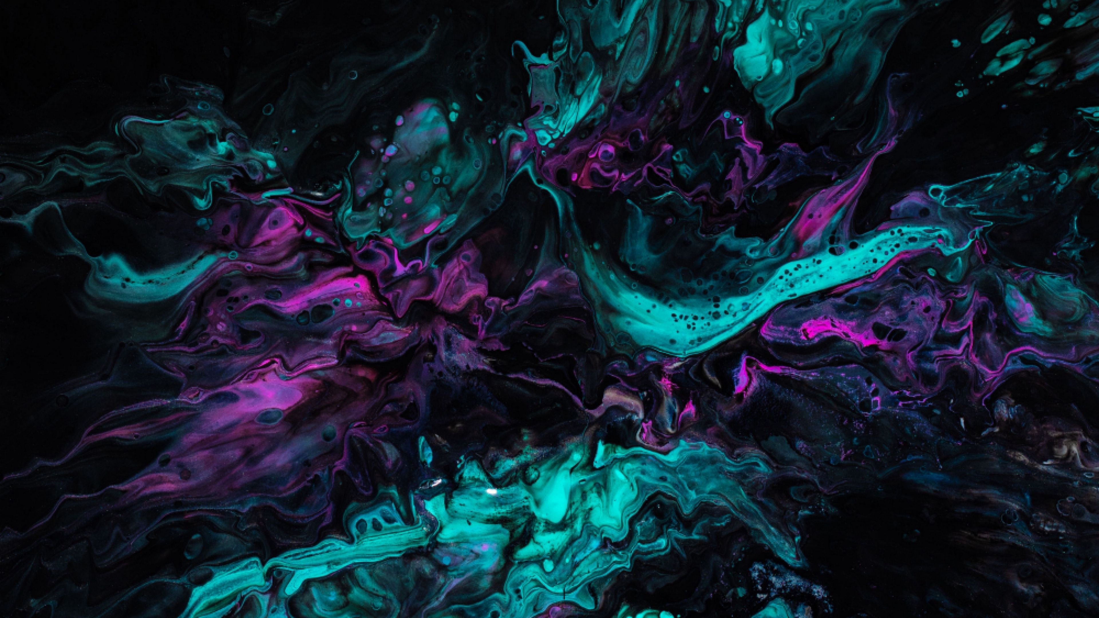 Paint Stains Mixing Liquid Turquoise Purple Dark 4K HD Wallpaper