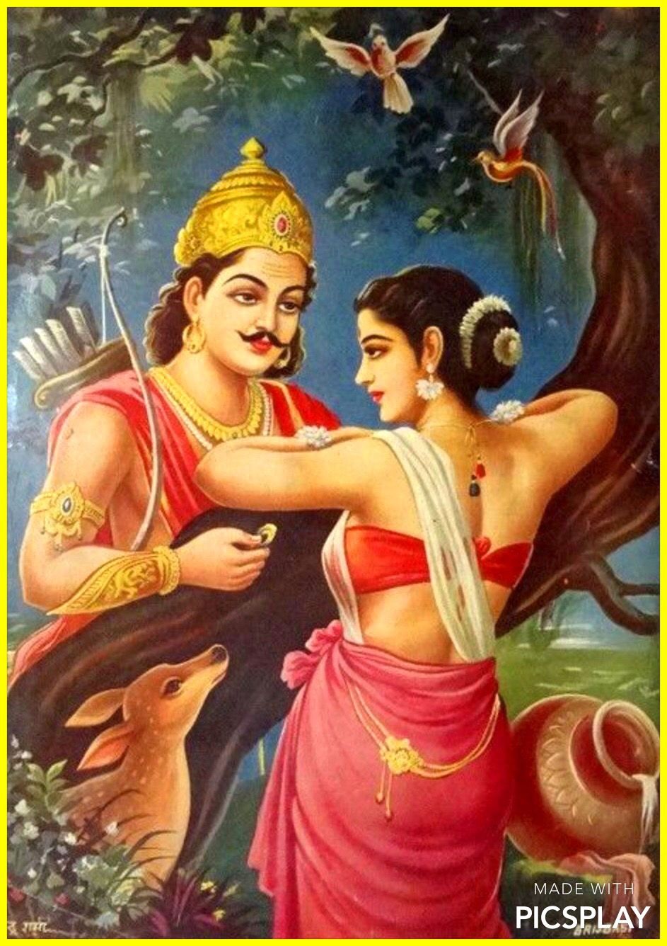 ❤️Dushyant & Shakuntala❤️. Ravivarma paintings, Female art painting, Hindu art