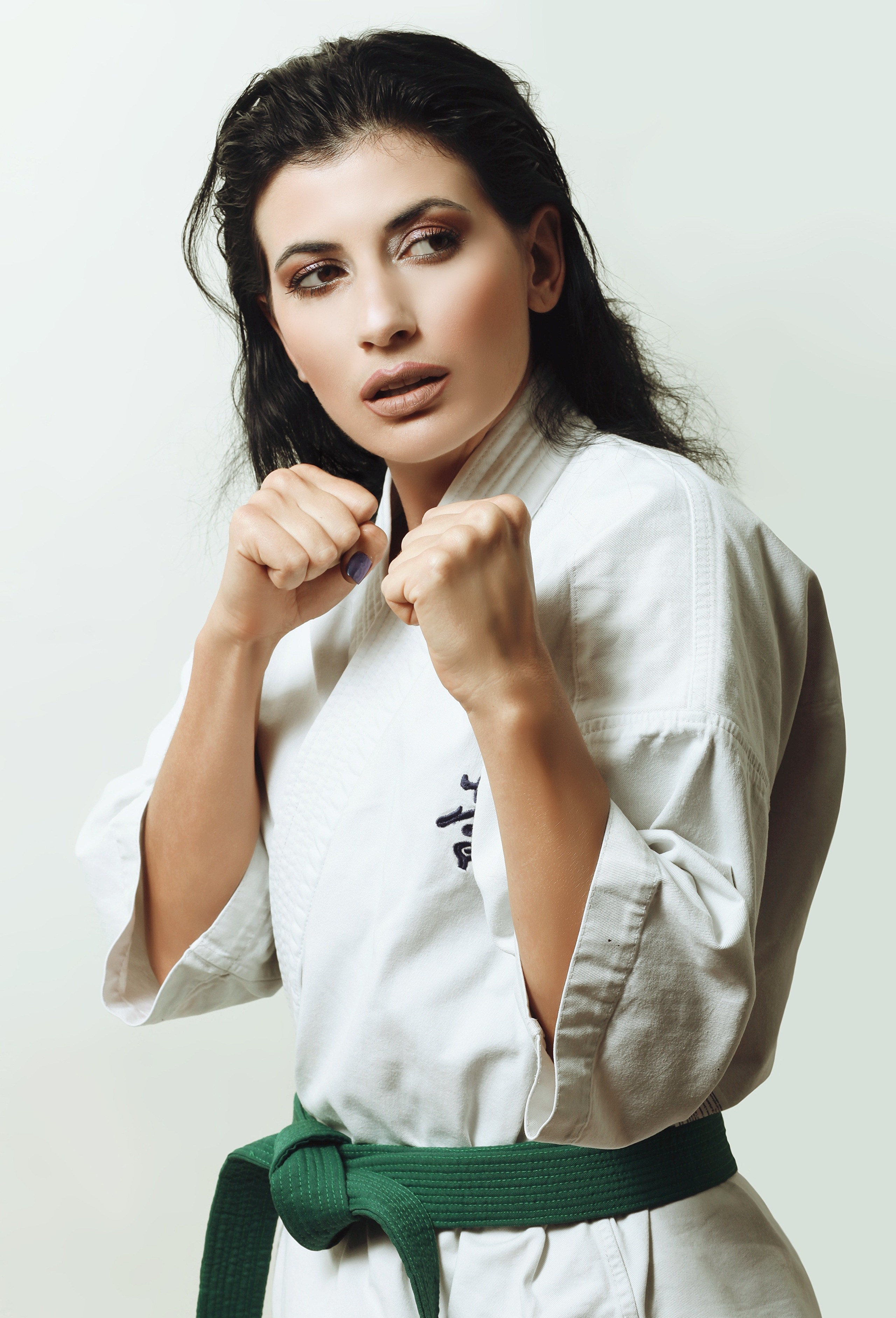 Wallpaper Brunette girl Karate posing young woman Hands 2560x3764