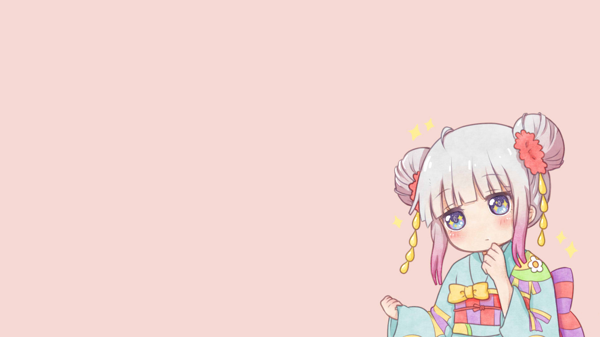 Wallpaper, anime girls, Kobayashi san Chi no Maid Dragon, Kanna Kamui Kobayashi san Chi no Maid Dragon, loli, blue eyes, simple, fan art 1920x1080