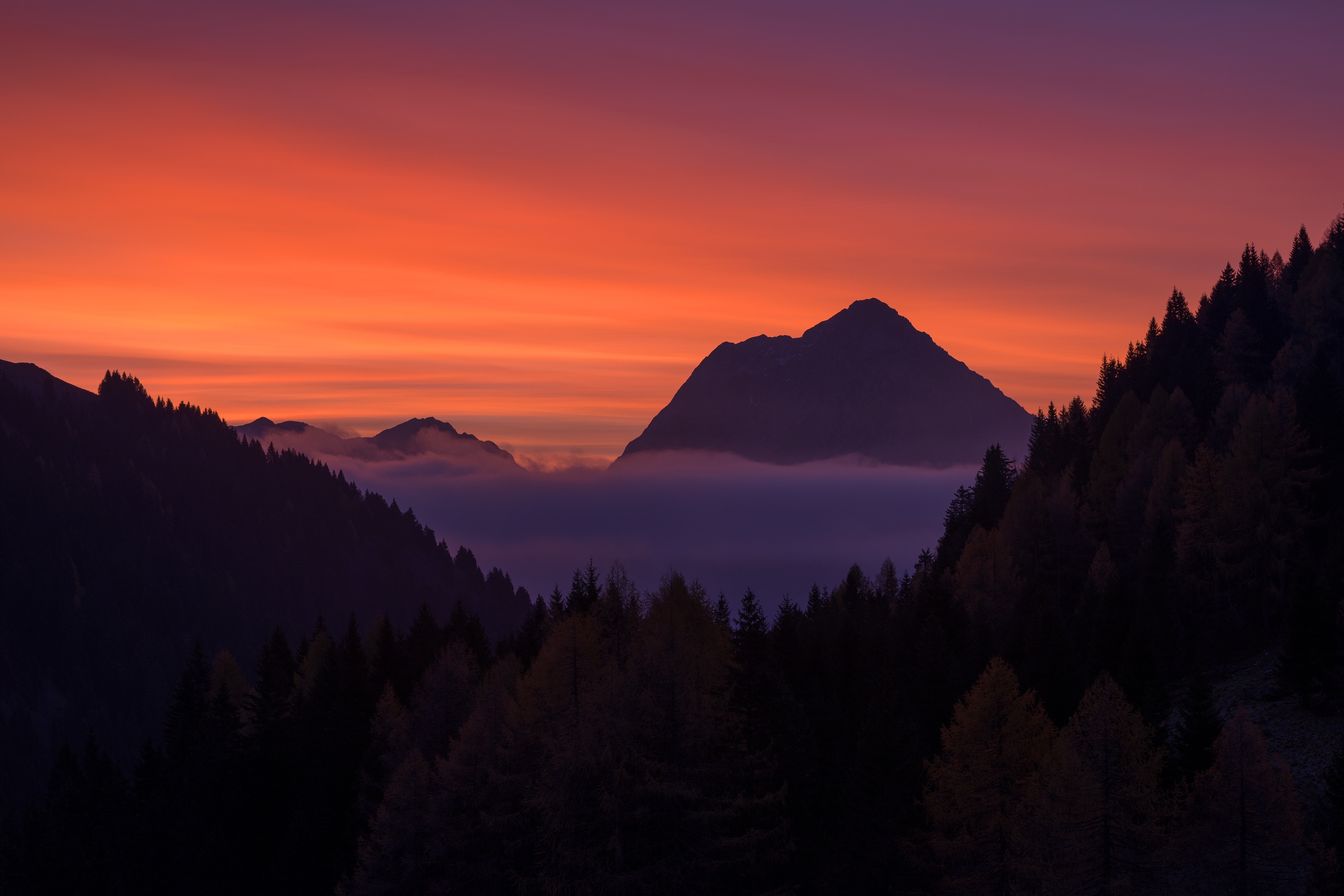 Sunset With Mountains And Trees