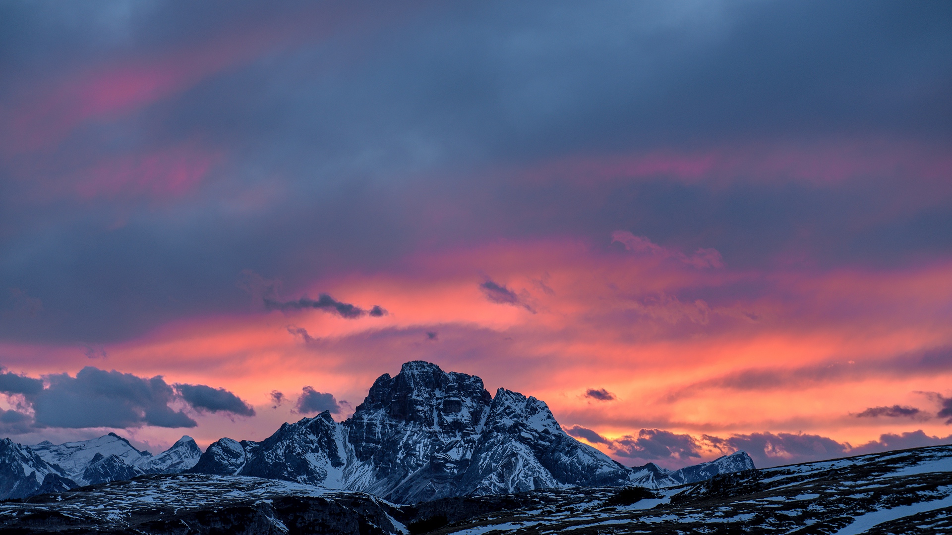 Wallpaper, mountains, sky, clouds, peak, snowy mountain, sunset, Italy 1920x1080