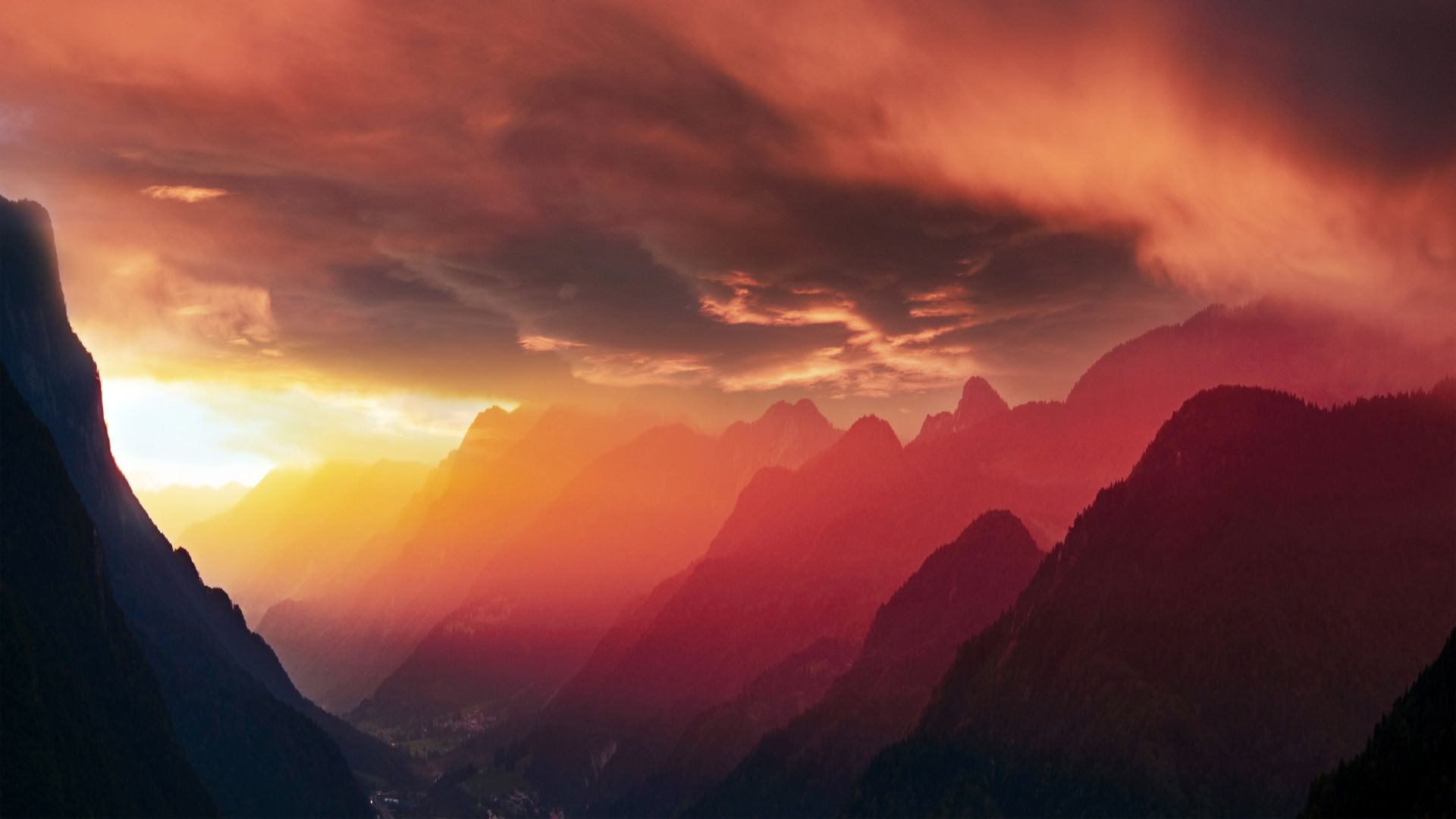 Desktop wallpaper cloudy sky, horizon, mountains, sunset, HD image, picture, background, e2390a