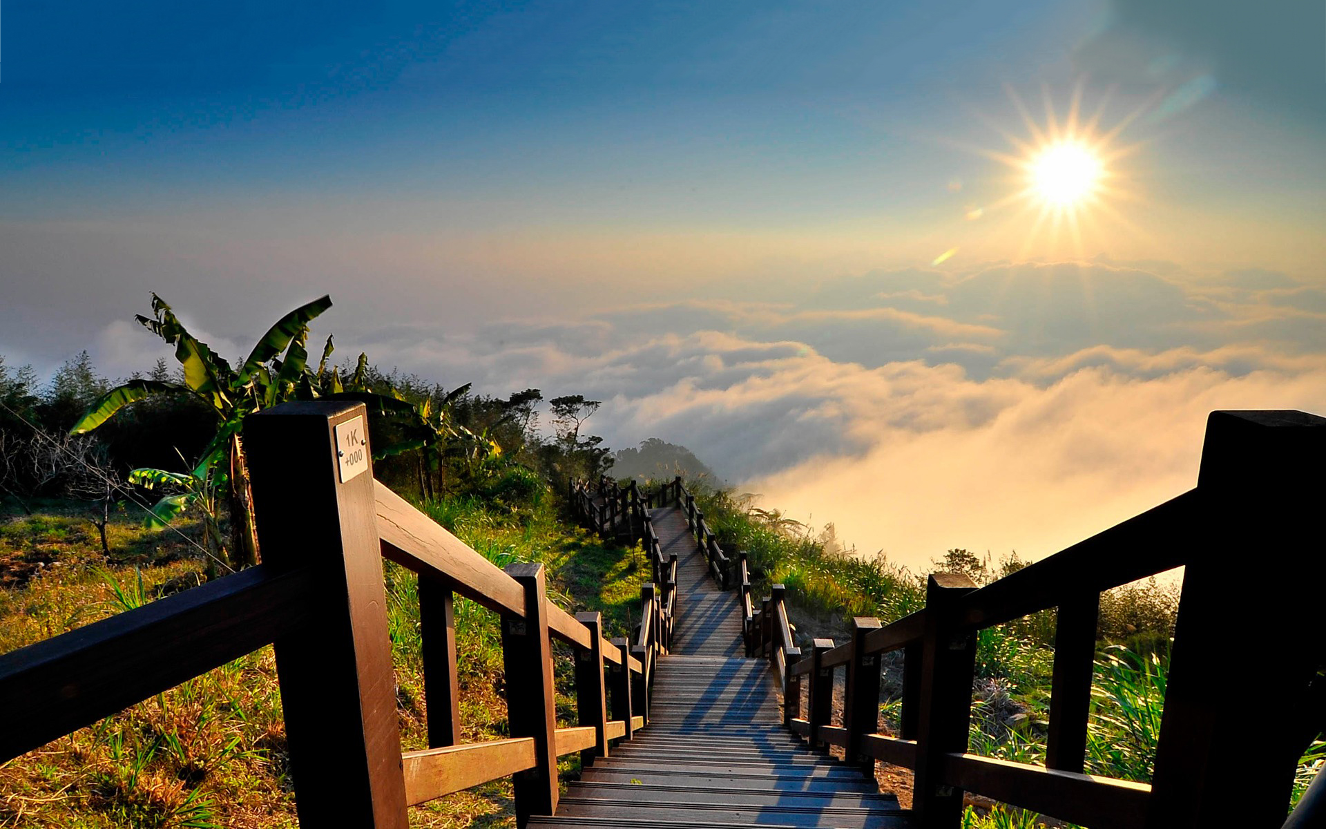 Sunset mountain stairs